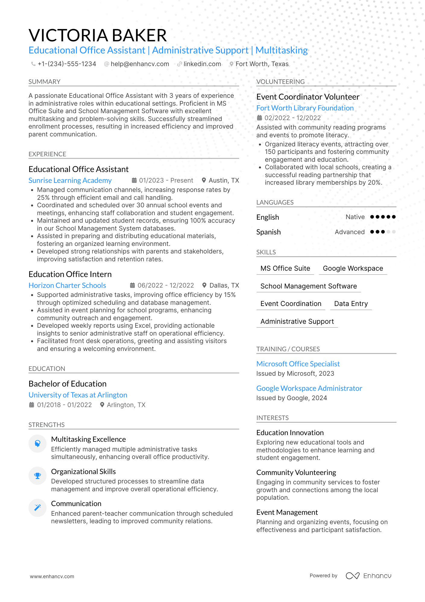 Educational Office Assistant Resume Example