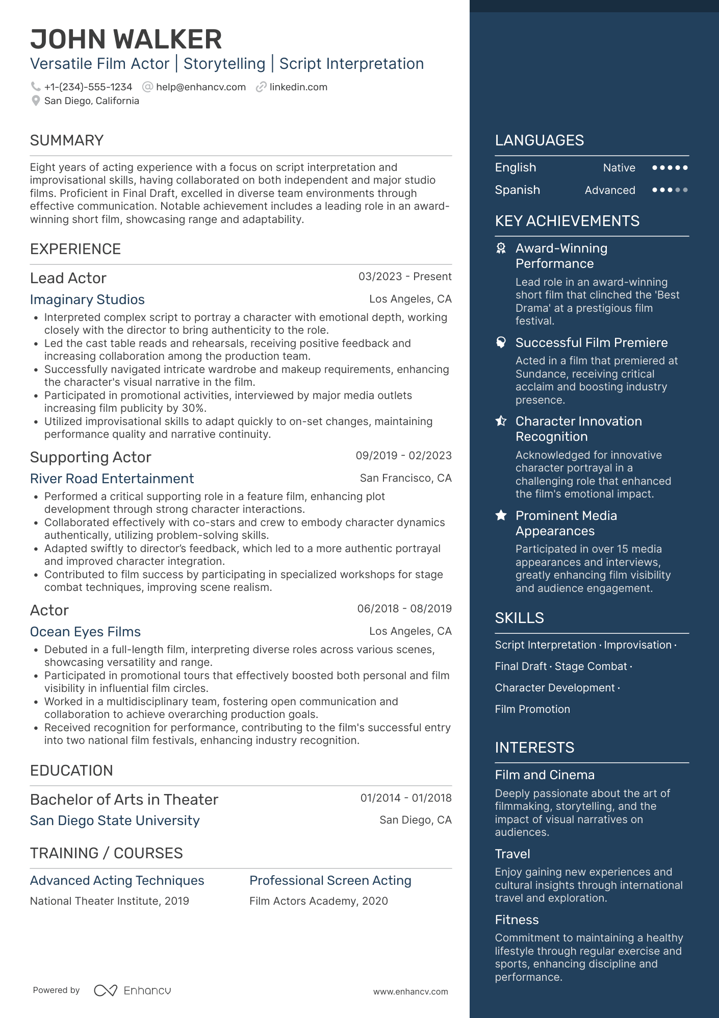 Film Actor Resume Example