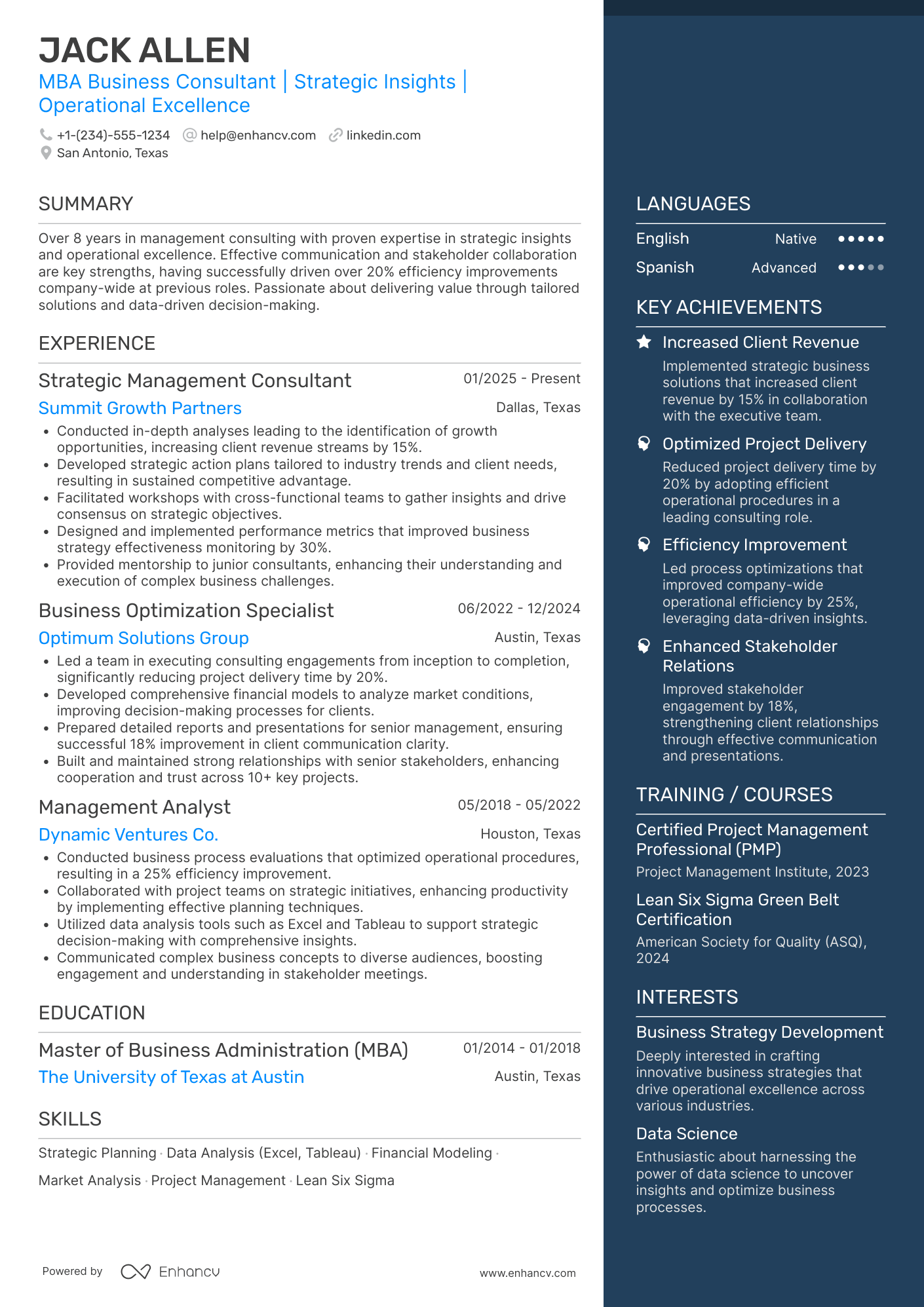 MBA Business Consultant Resume Example