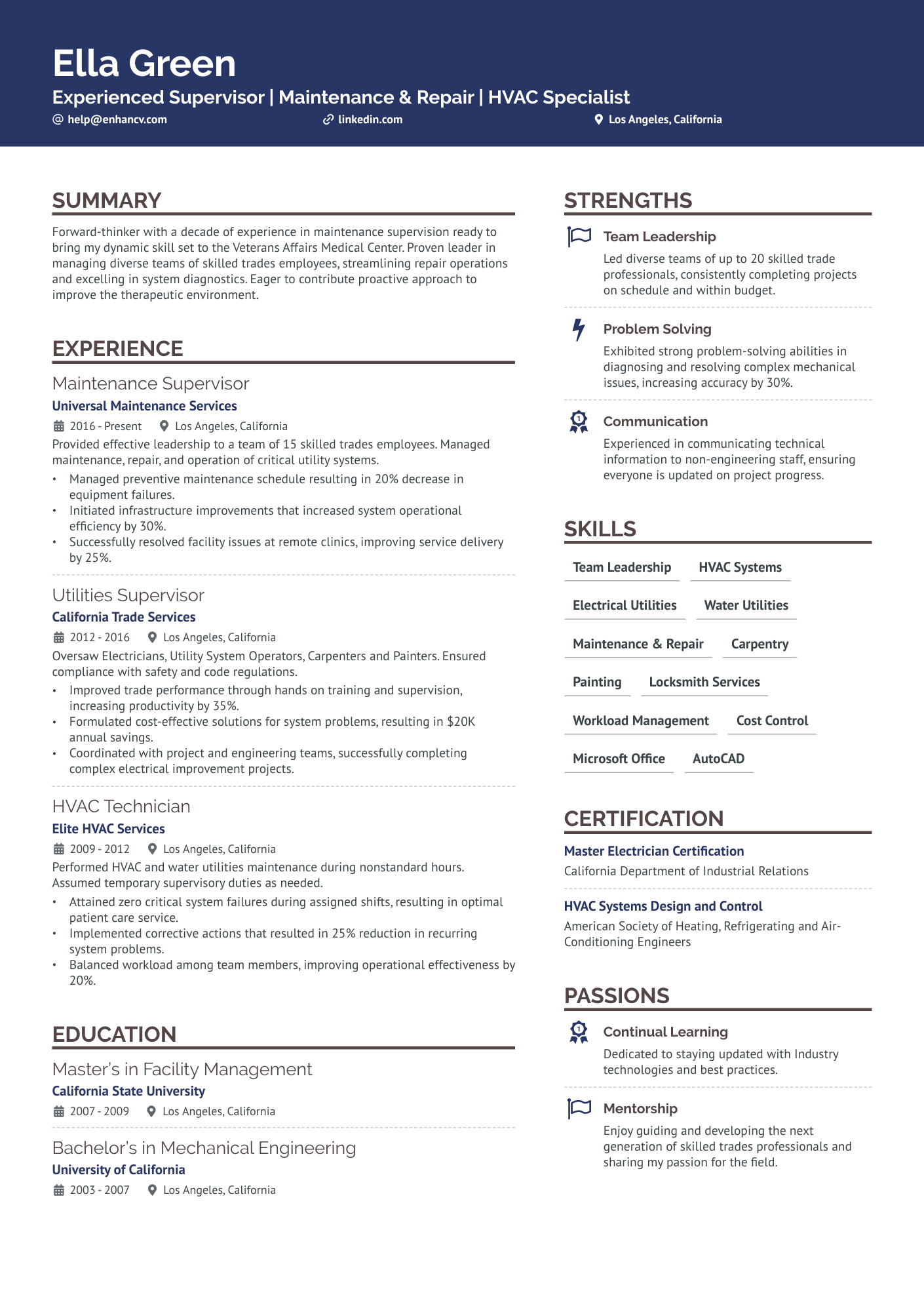 Mechanic Supervisor Resume Example