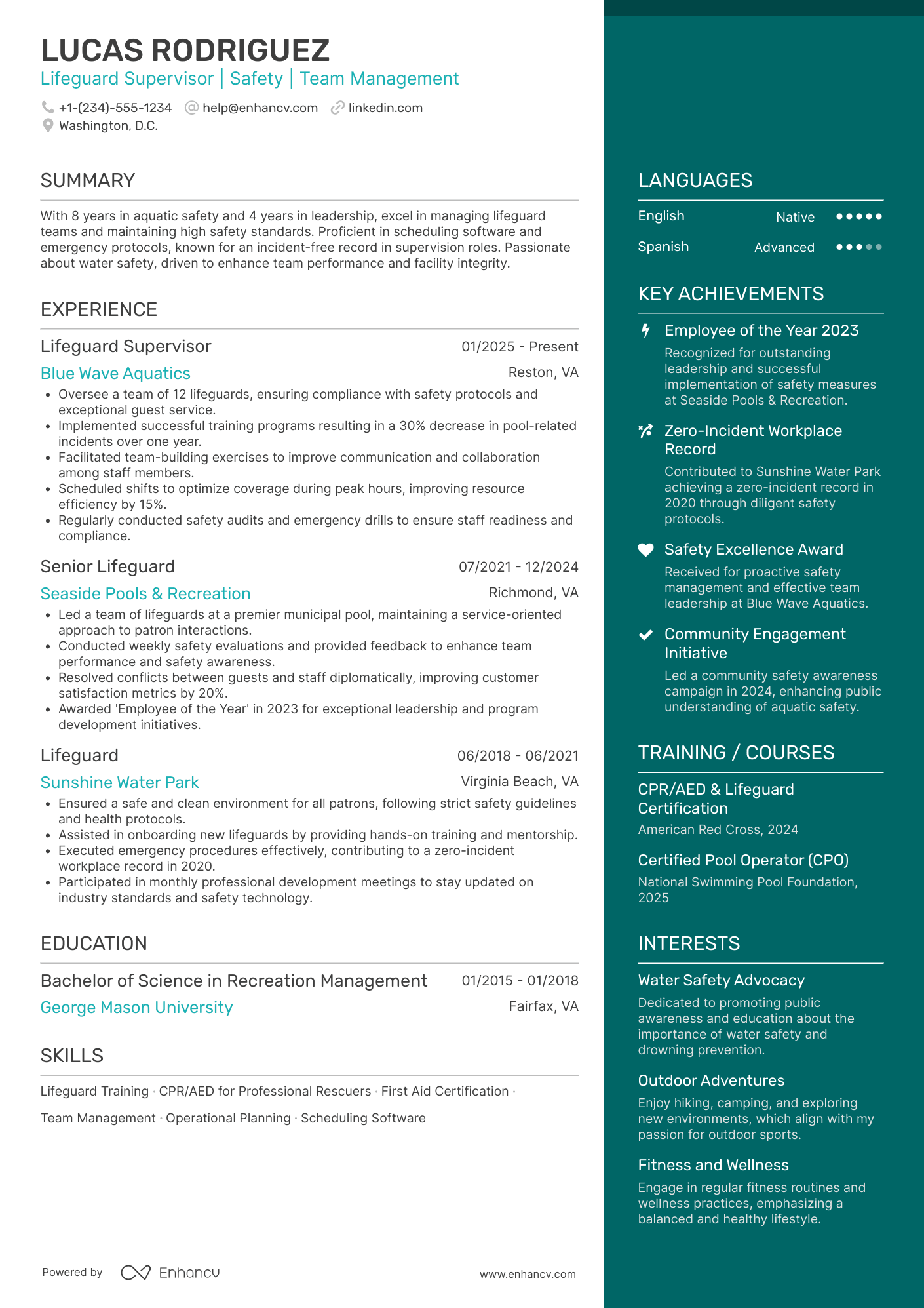 Lifeguard Supervisor Resume Example