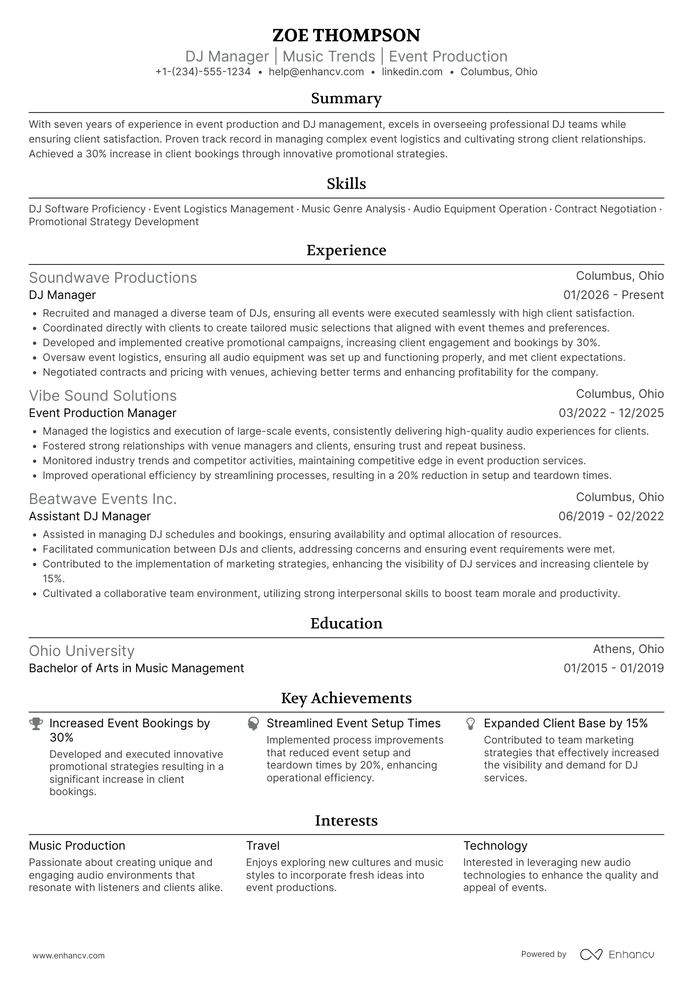 DJ Manager Resume Example