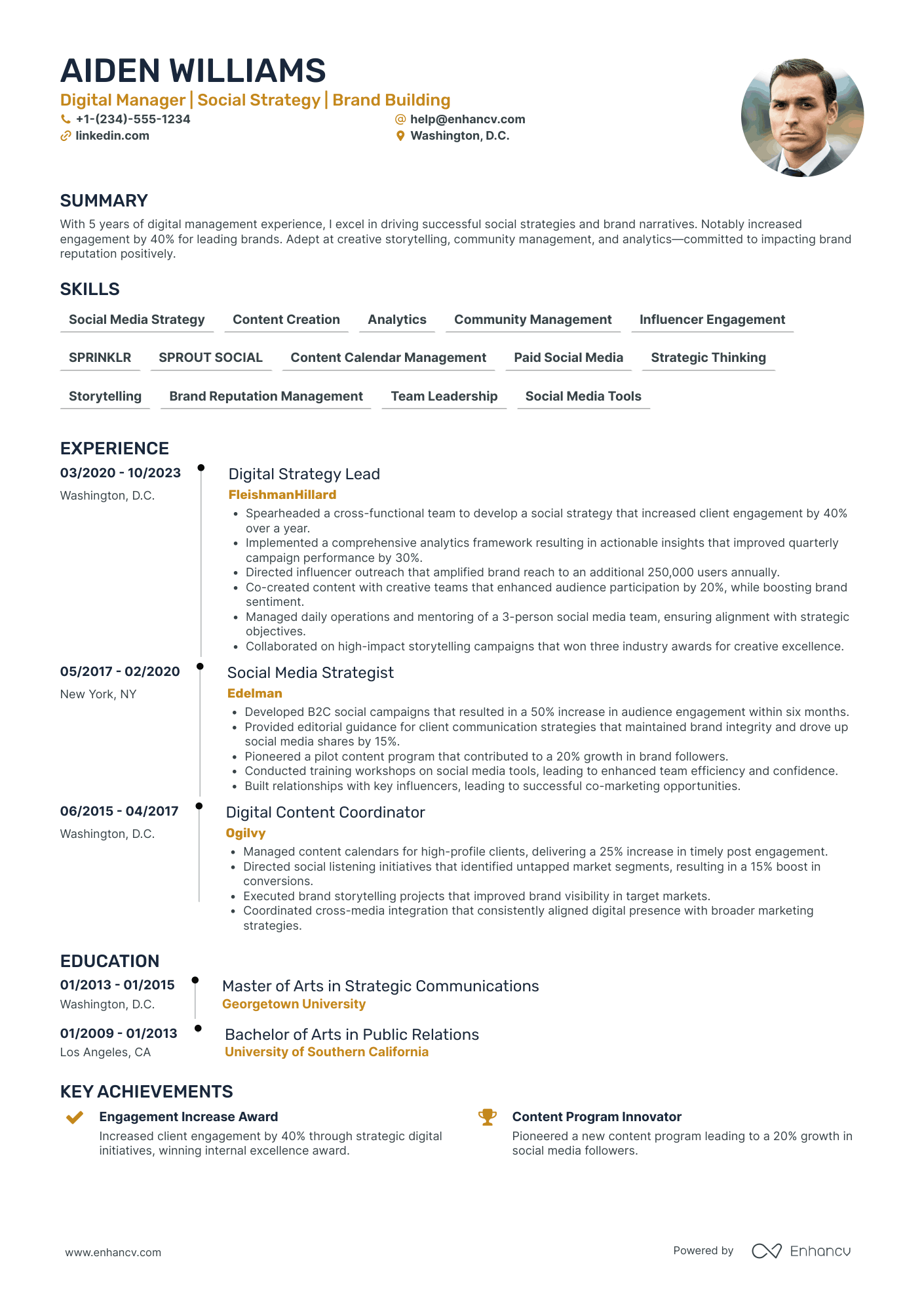 Digital Engagement Social Media Manager Resume Example