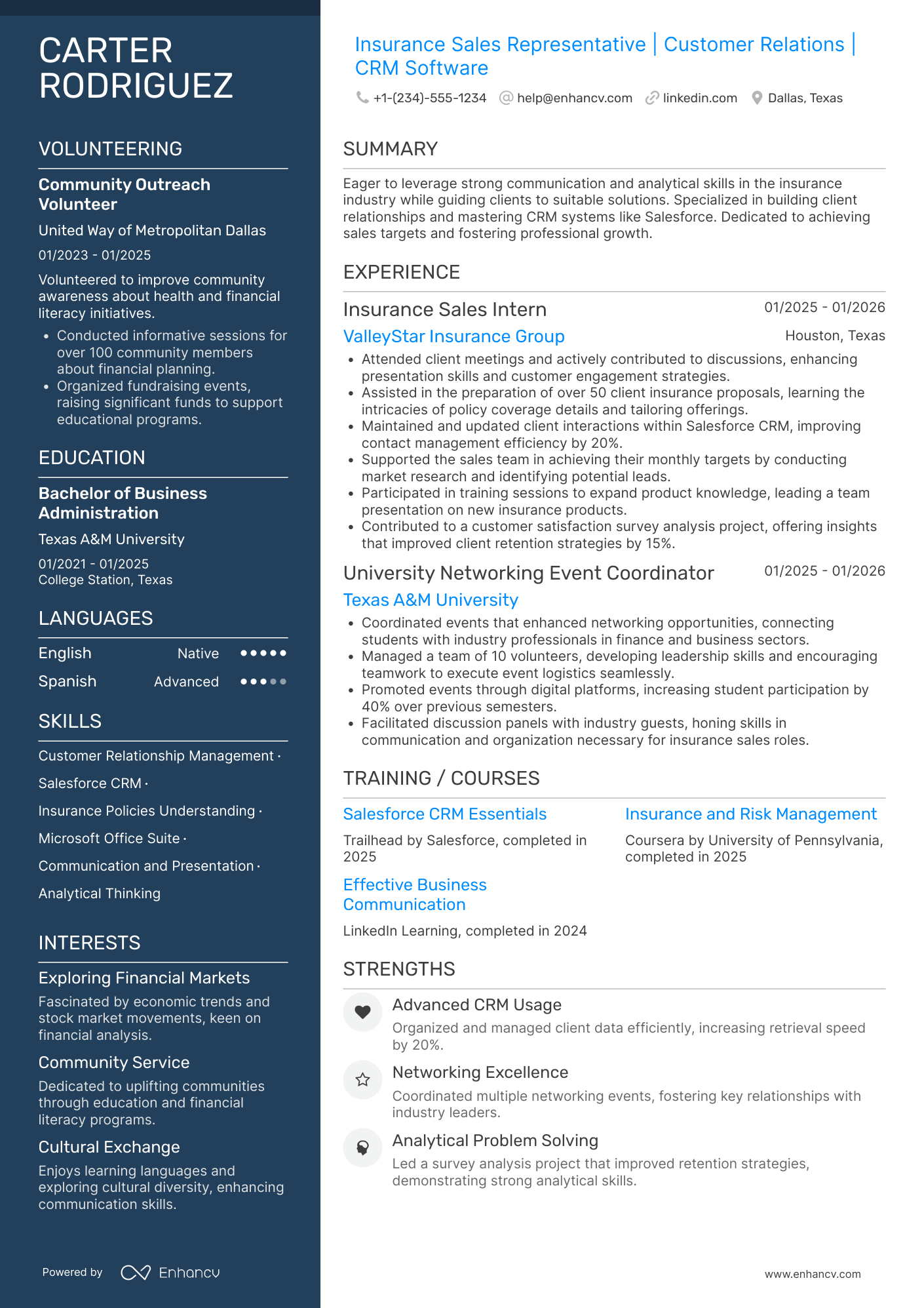 Entry Level Insurance Sales Representative Resume Example