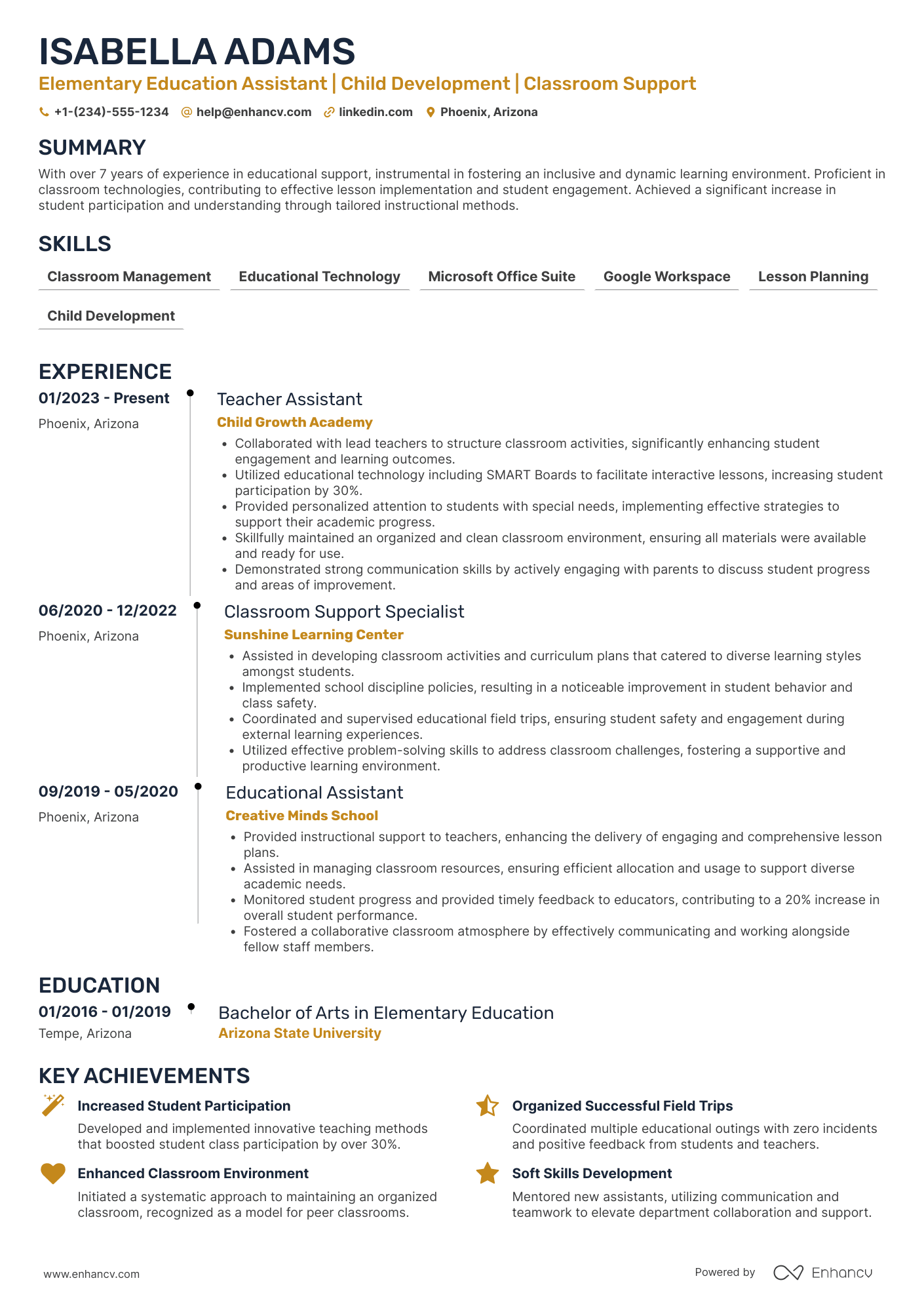 Beginner Teacher Assistant Resume Example