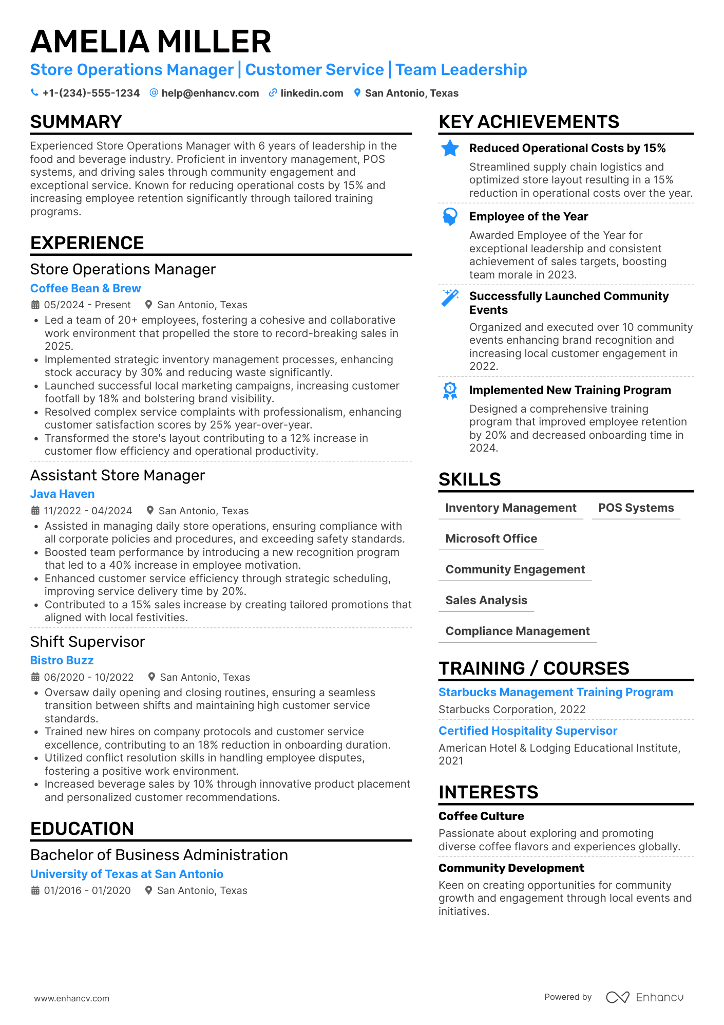 Starbucks Store Manager Resume Example