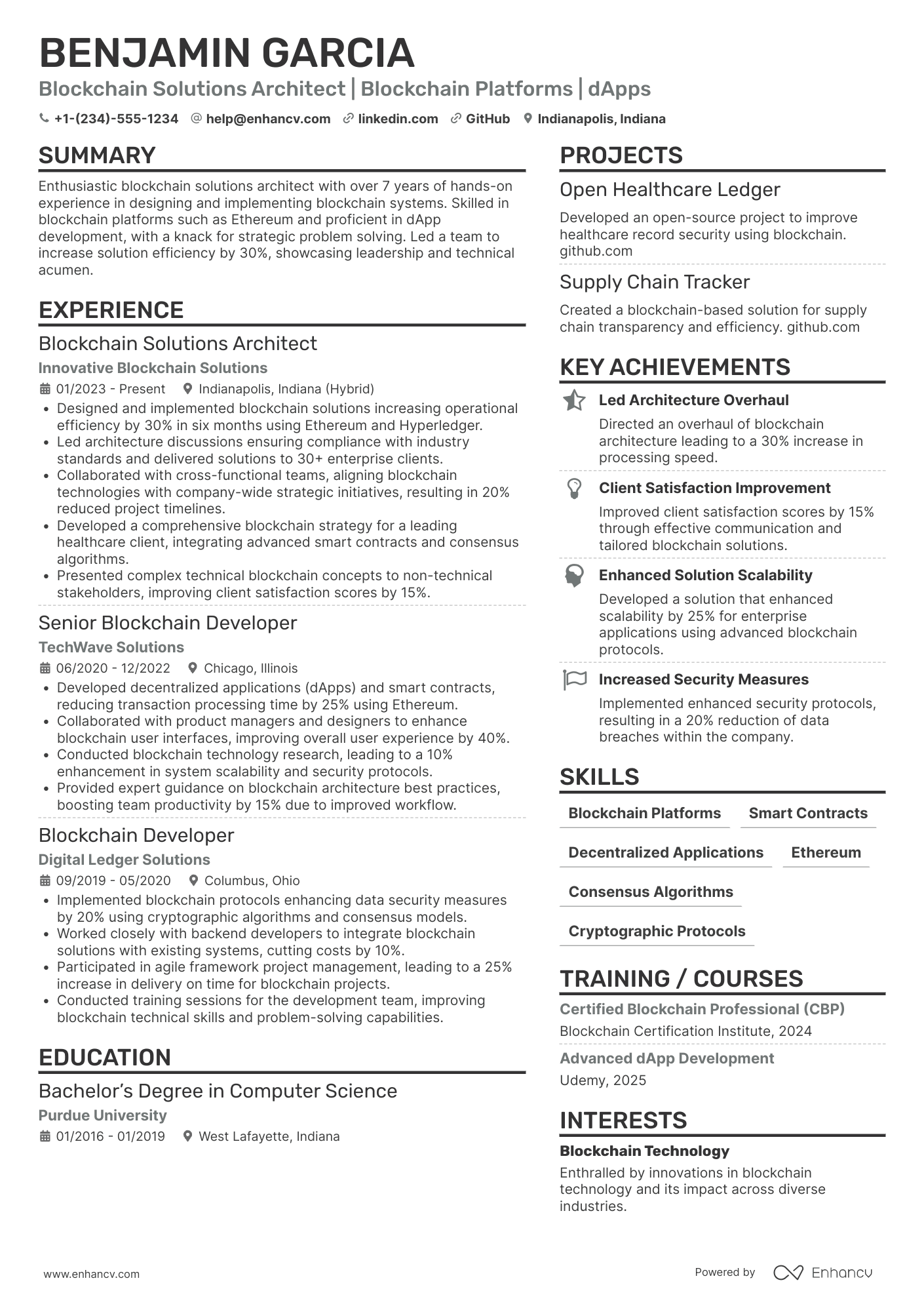 Blockchain Solutions Architect Resume Example