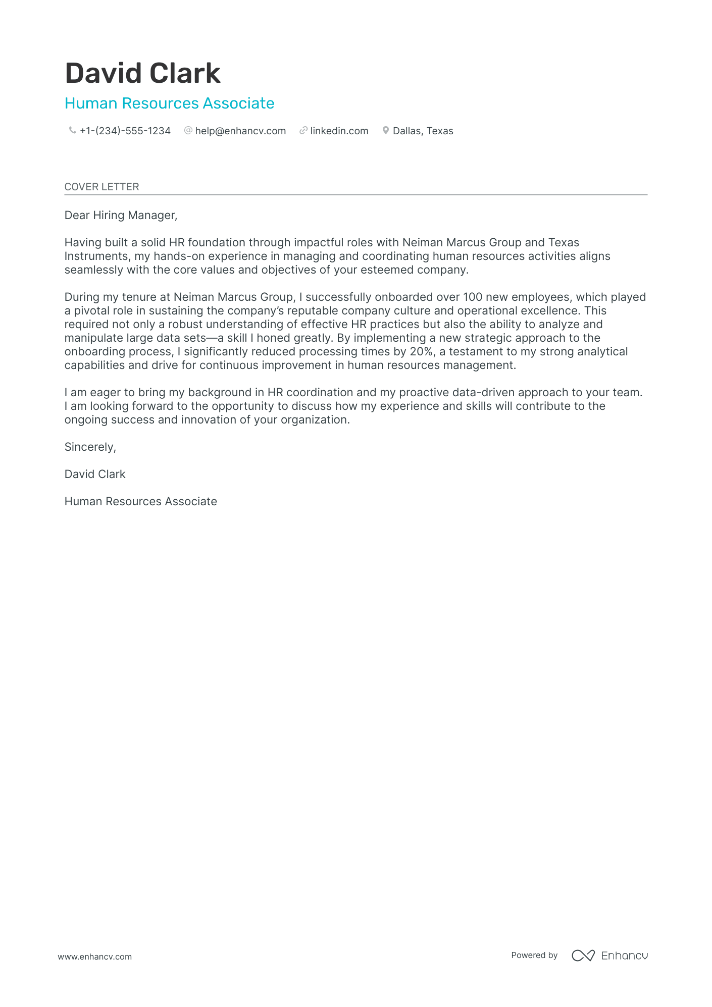 Junior Human Resources Resume Example