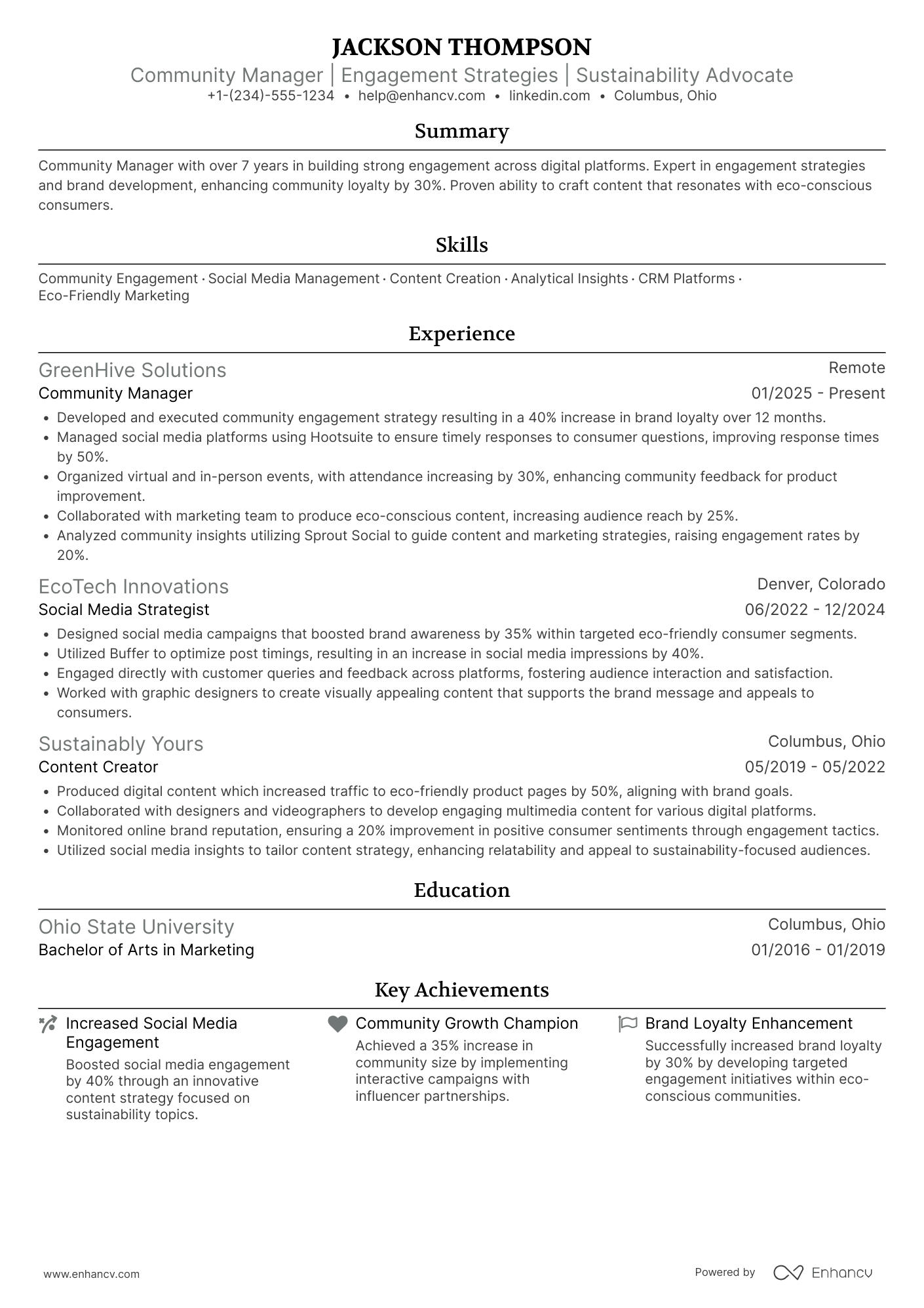Community Manager Resume Example
