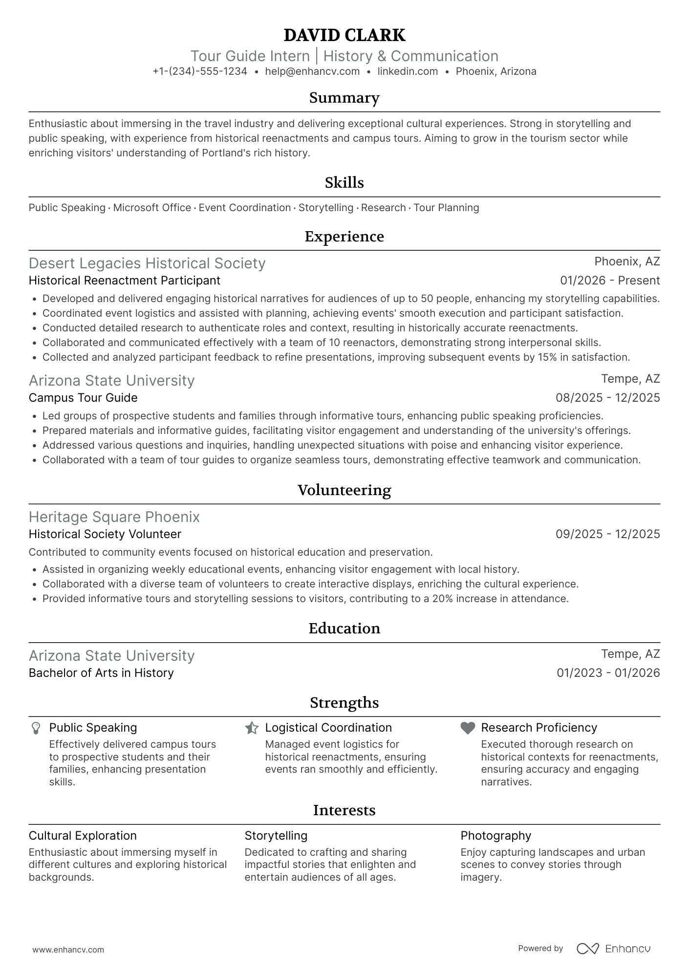 Tour Guide Intern Resume Example