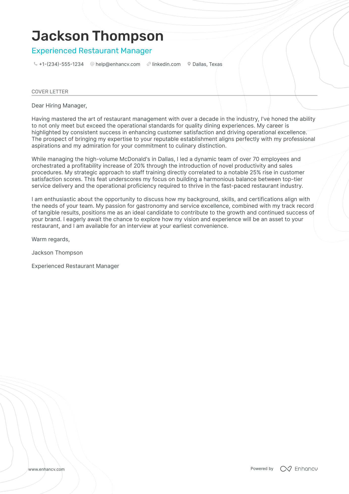 Restaurant Business Owner Resume Example