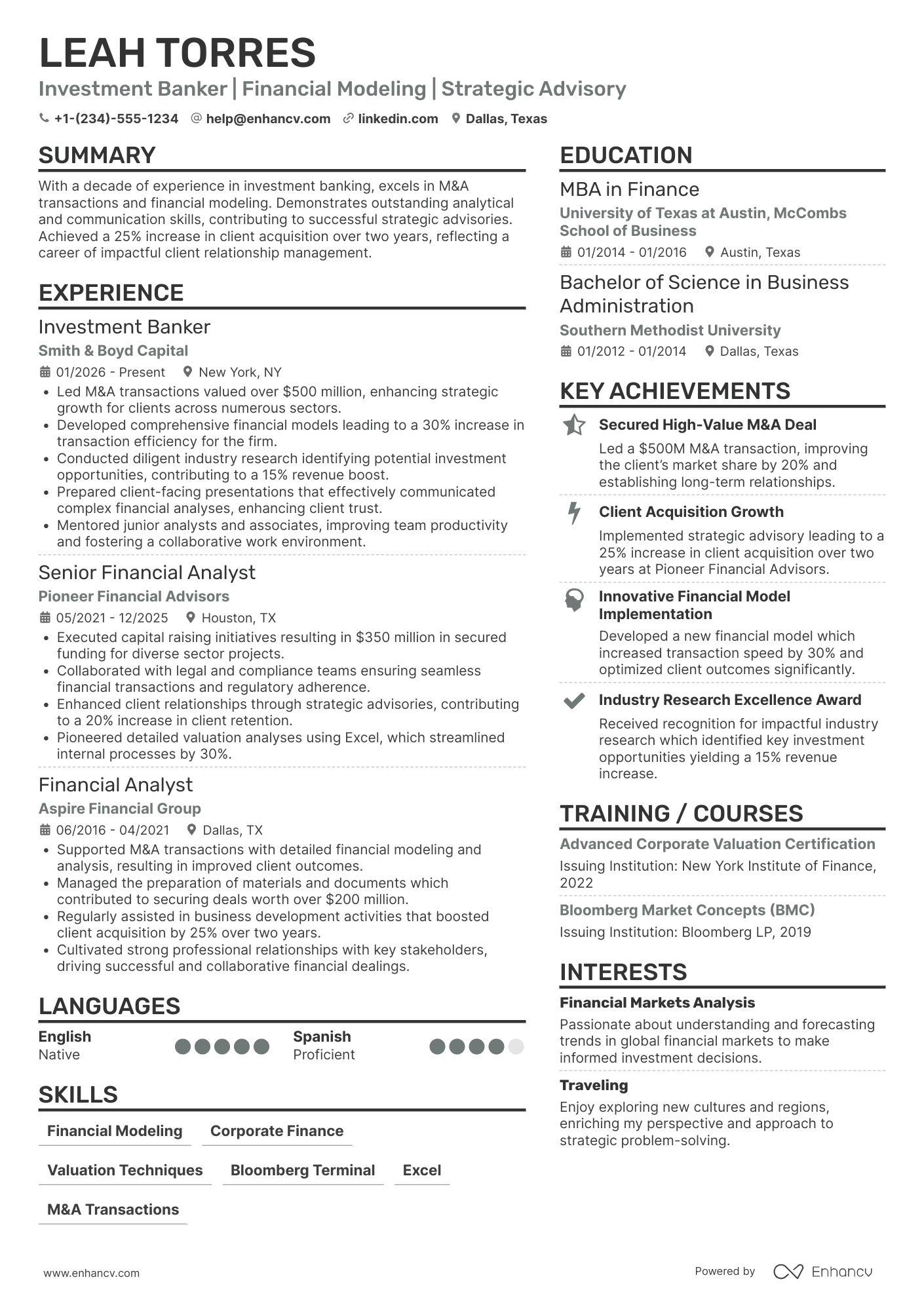 MBA Investment Banker Resume Example