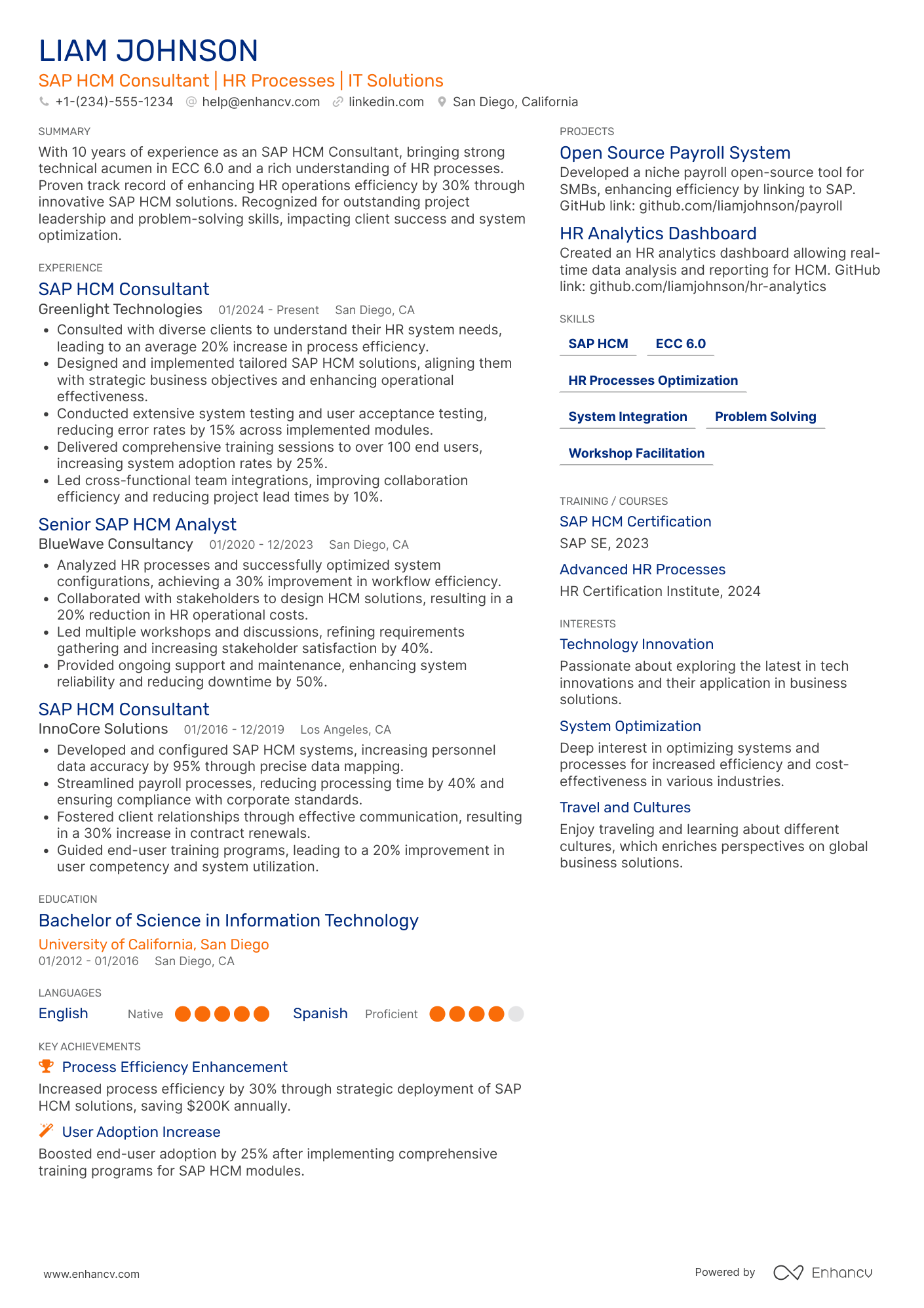 SAP HCM Consultant Resume Example