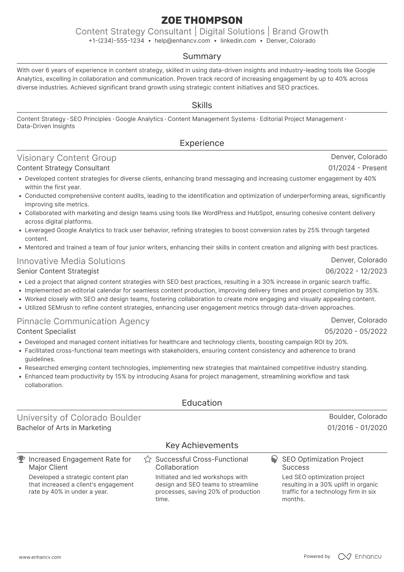 Content Strategy Consultant Resume Example