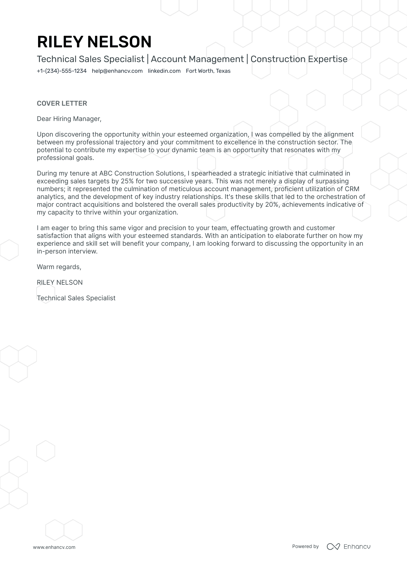 Technical Sales Manager Resume Example