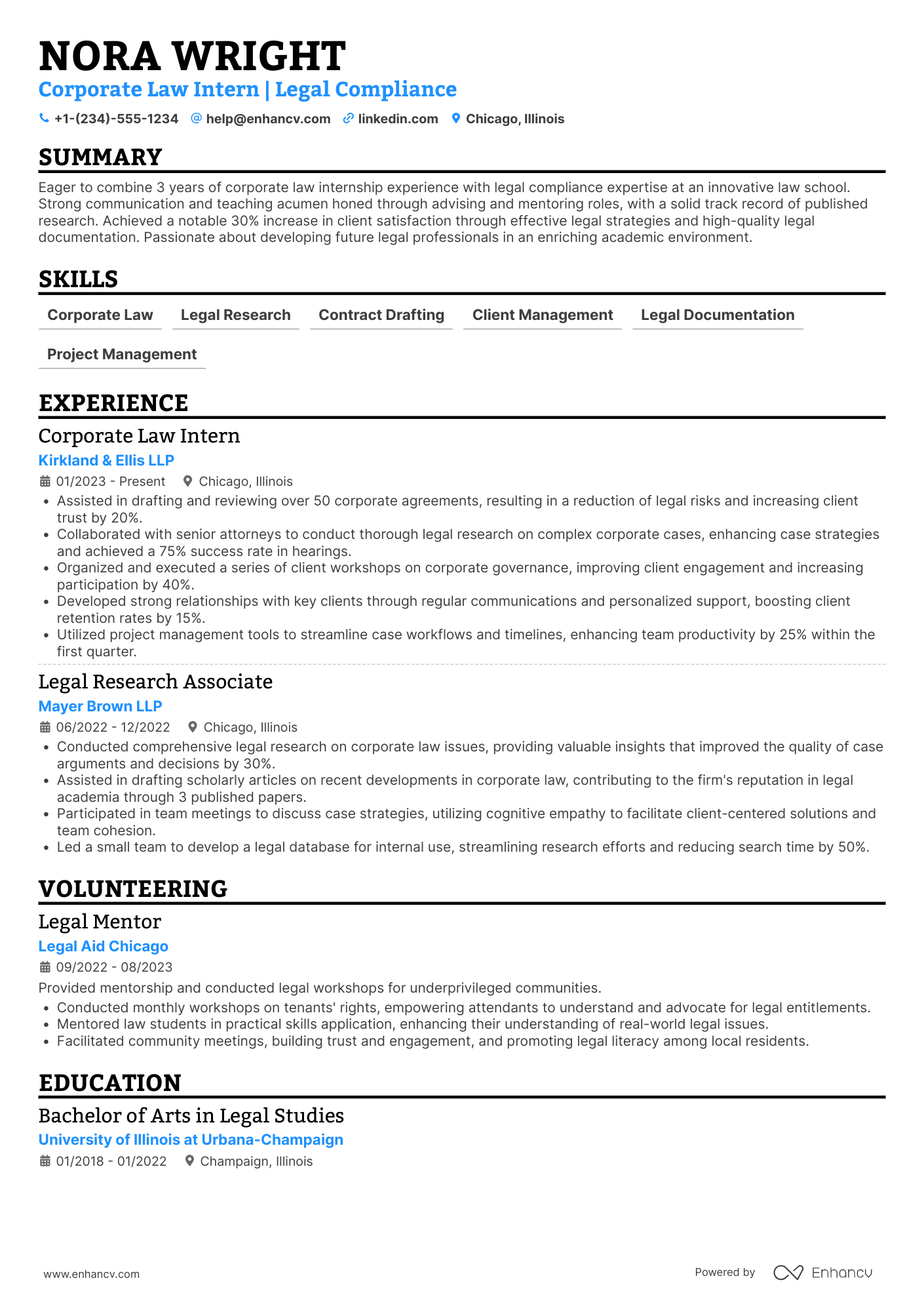 Law School Professor of Corporate Law Resume Example