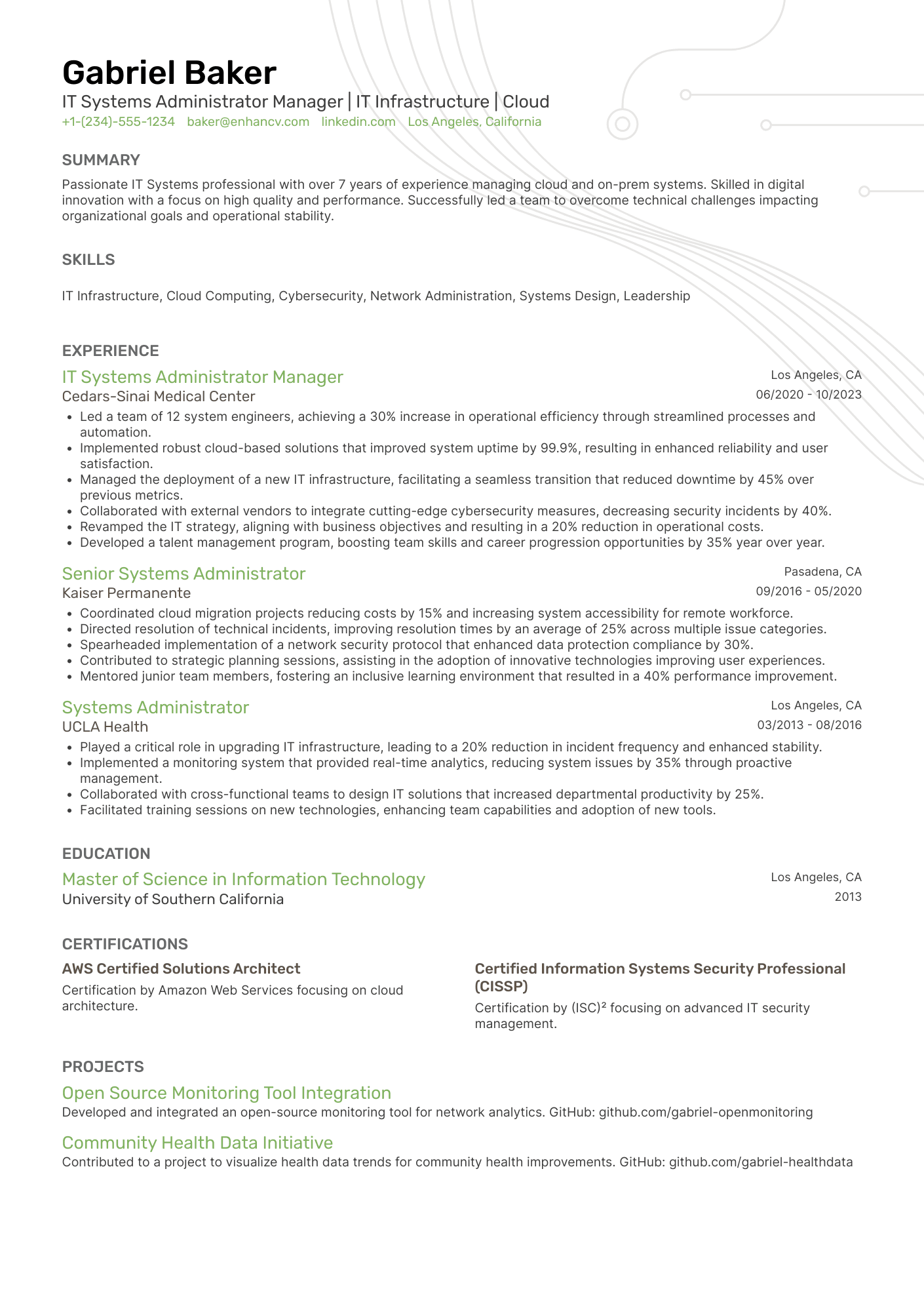 IT Systems Administrator Resume Example