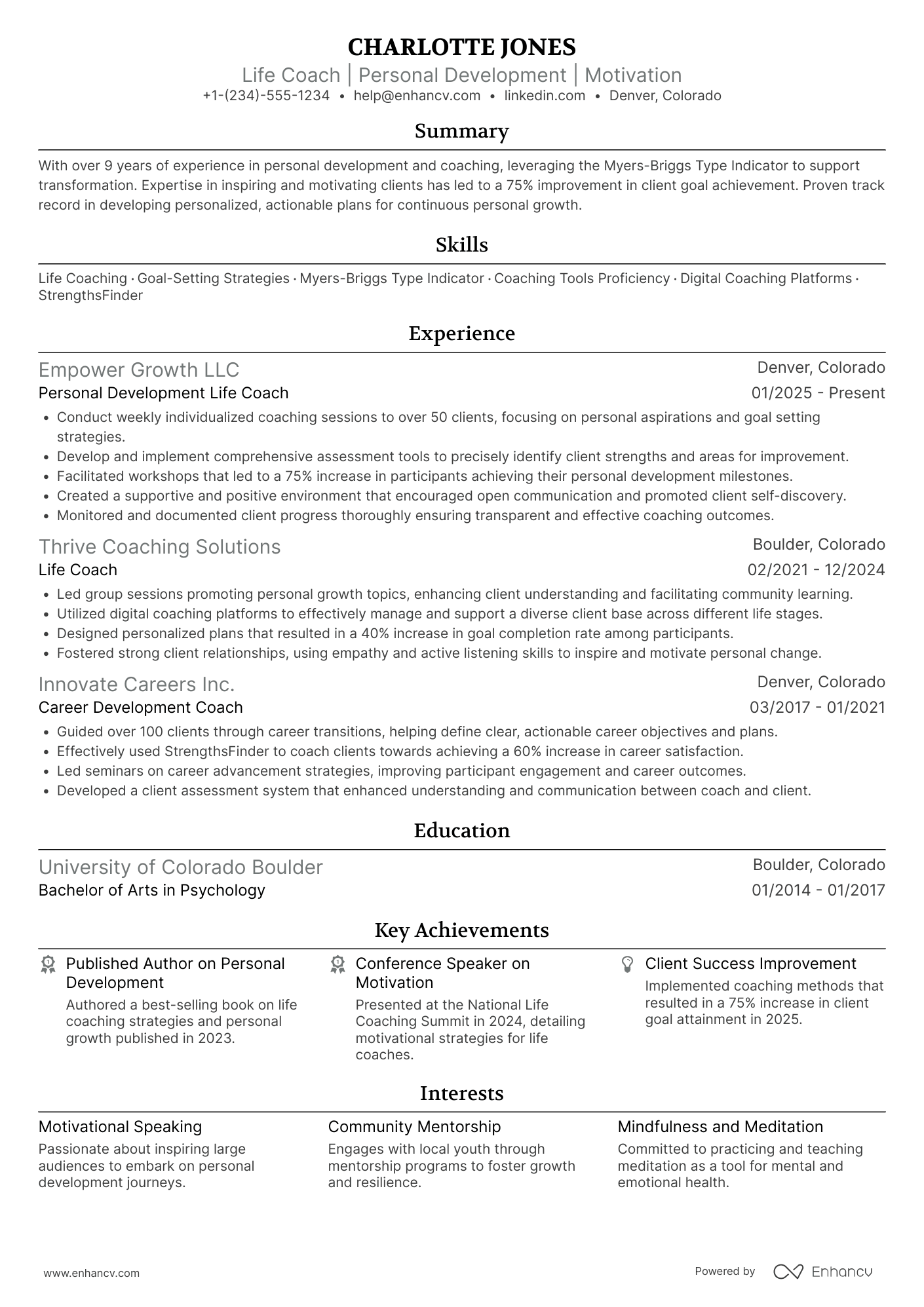 Personal Development Life Coach Resume Example