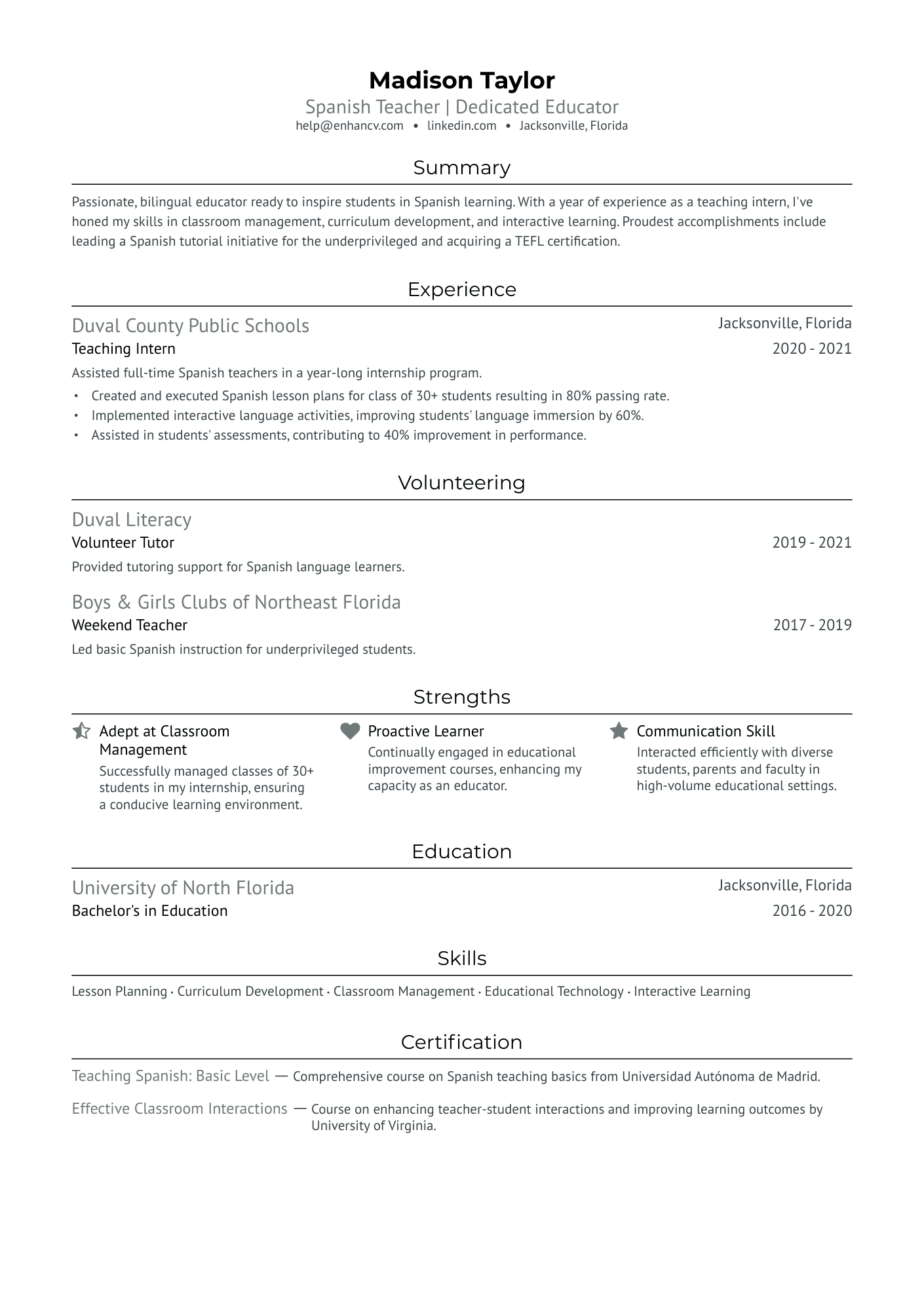 New Spanish Teacher With No Experience Resume Example