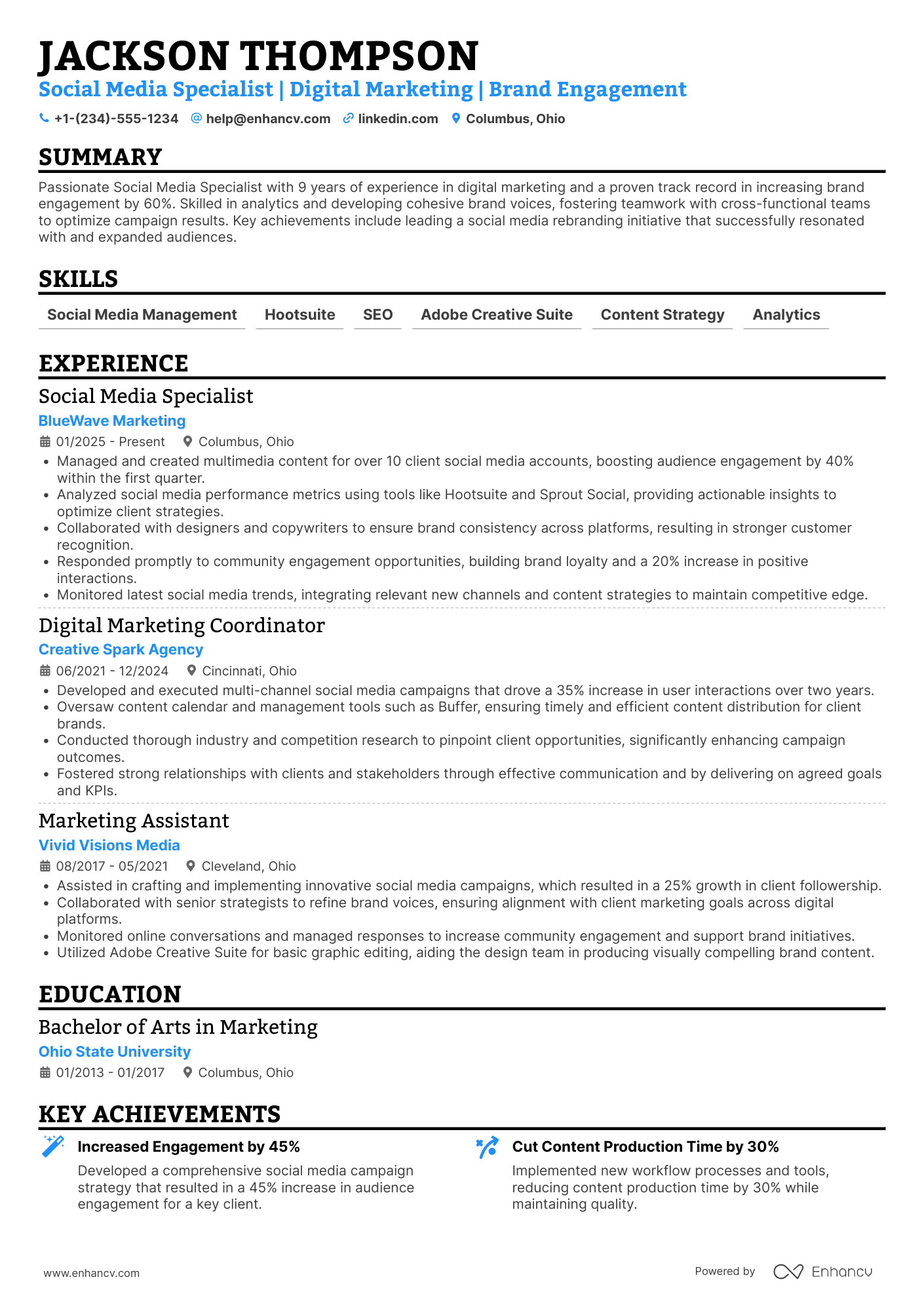 Social Media Marketing Assistant Resume Example