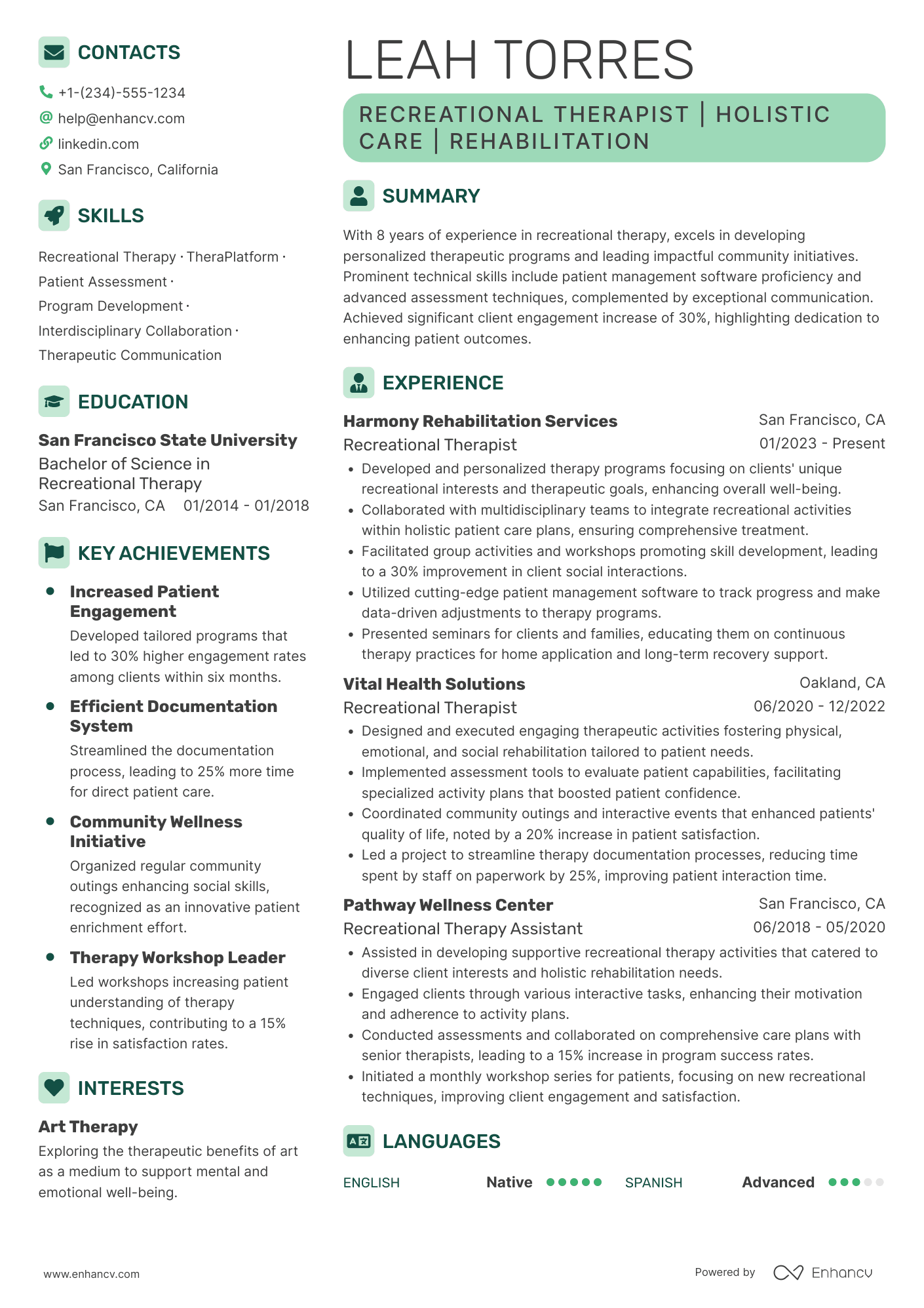 Recreational Therapist Resume Example