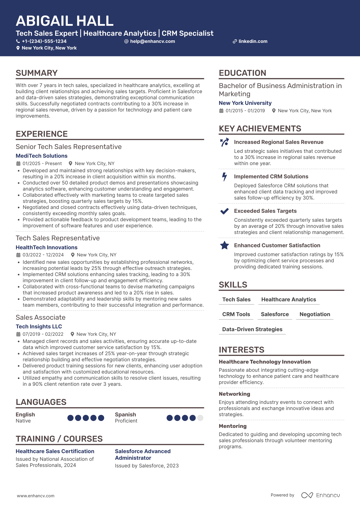 Tech Sales Representative Resume Example