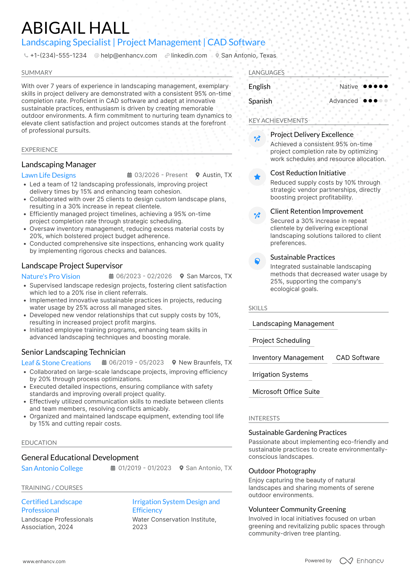 Landscaping Manager Resume Example