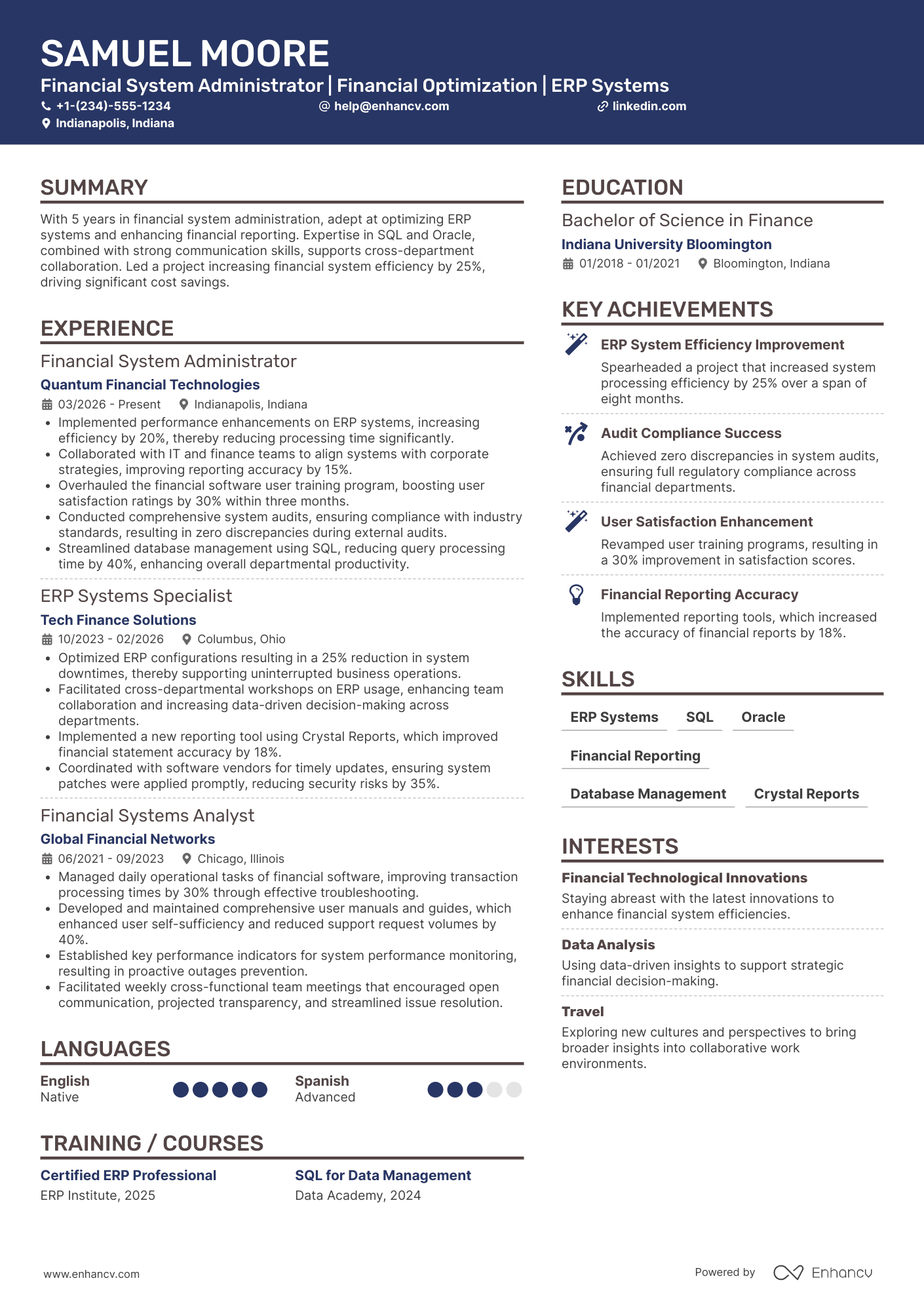 Financial System Administrator Resume Example