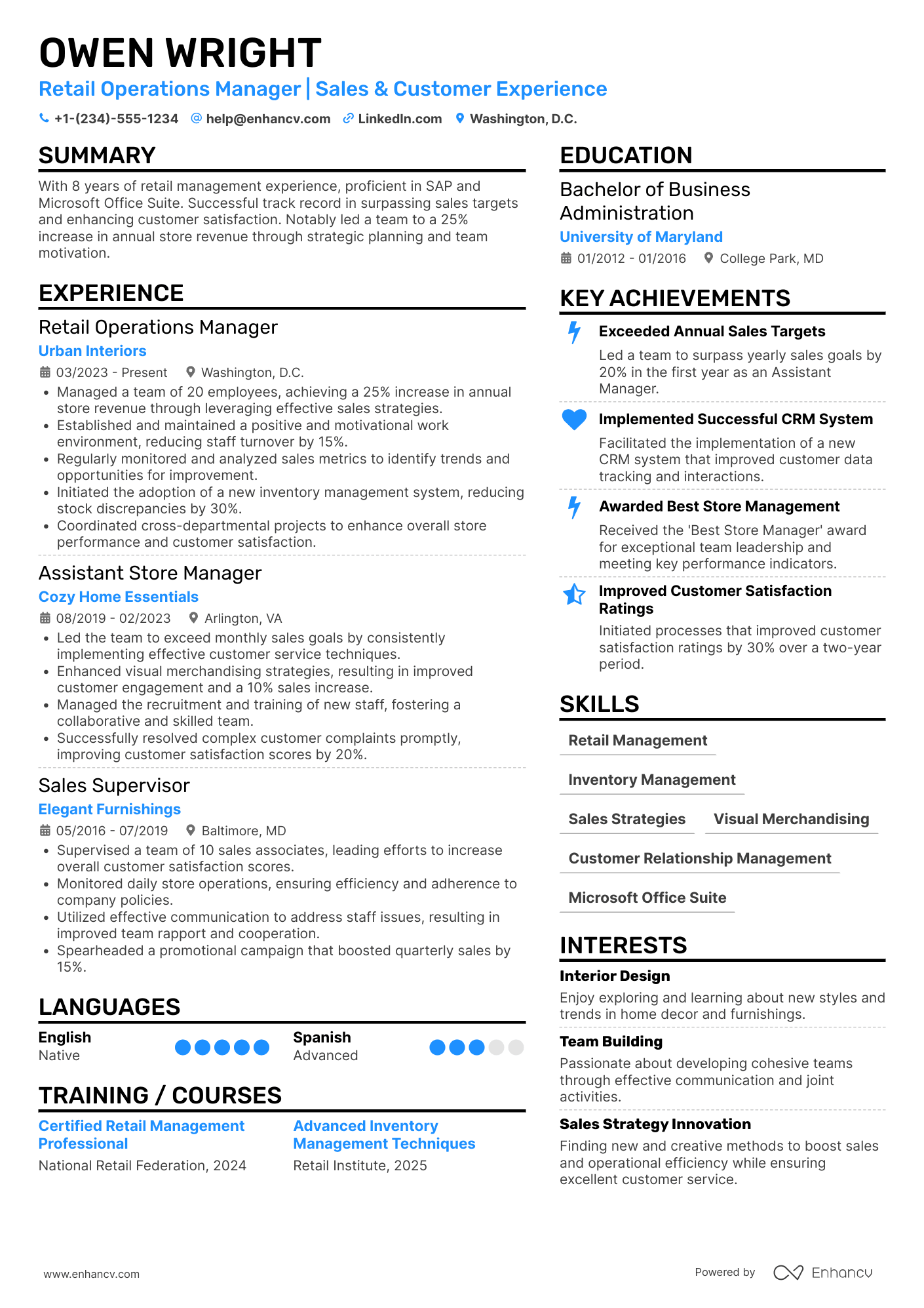 Assistant Store Manager Resume Example