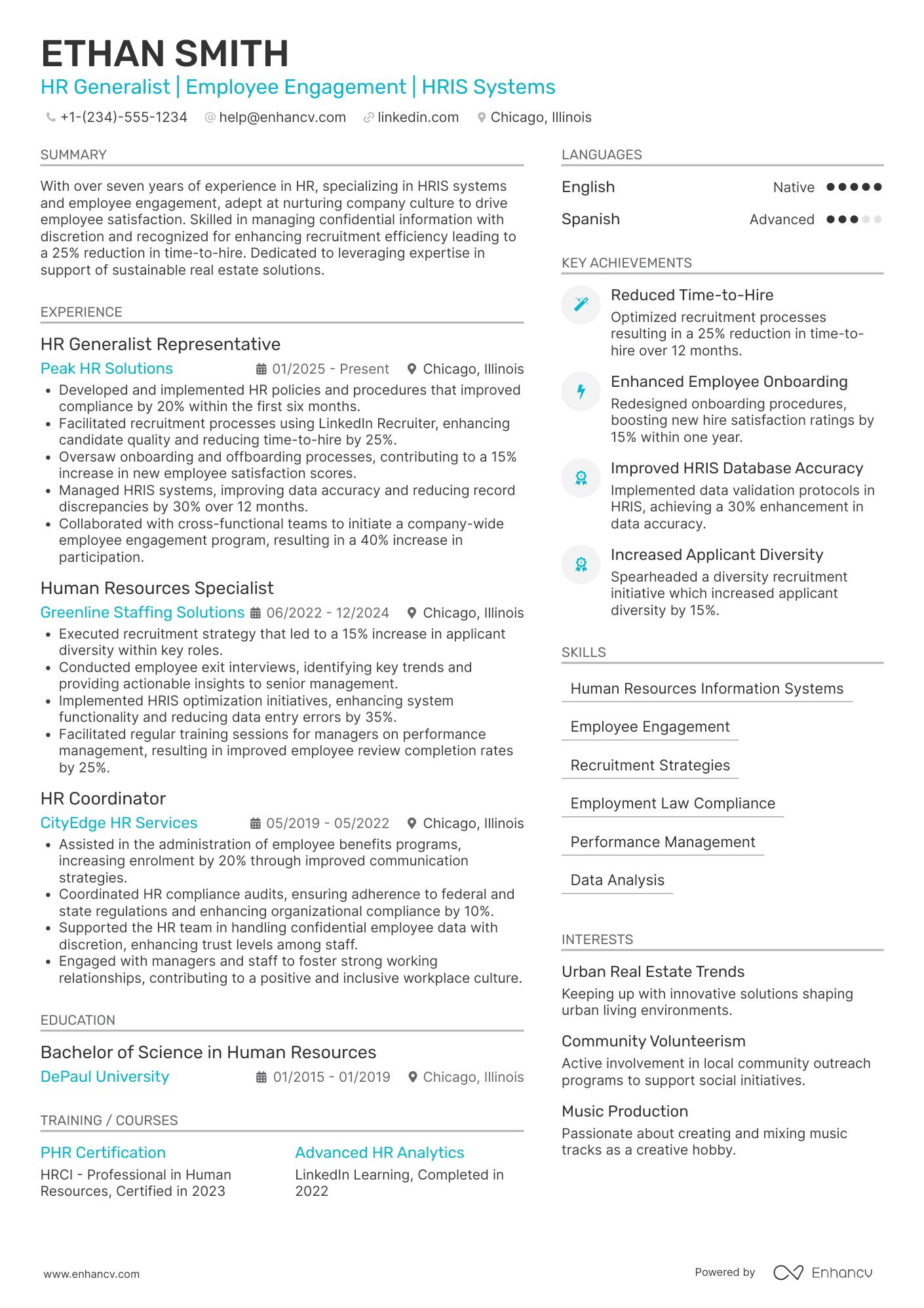 HR Generalist Representative Resume Example