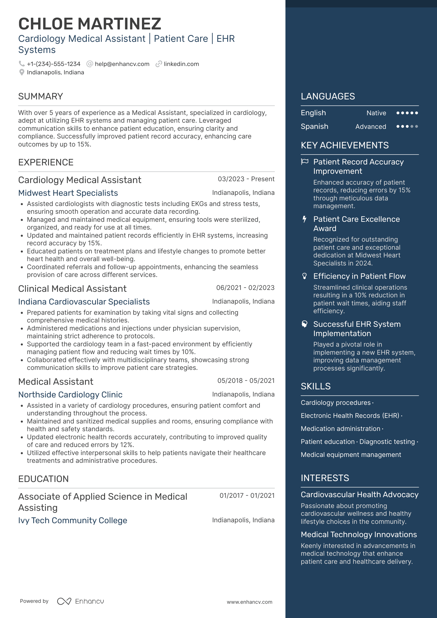 Cardiology Medical Assistant Resume Example