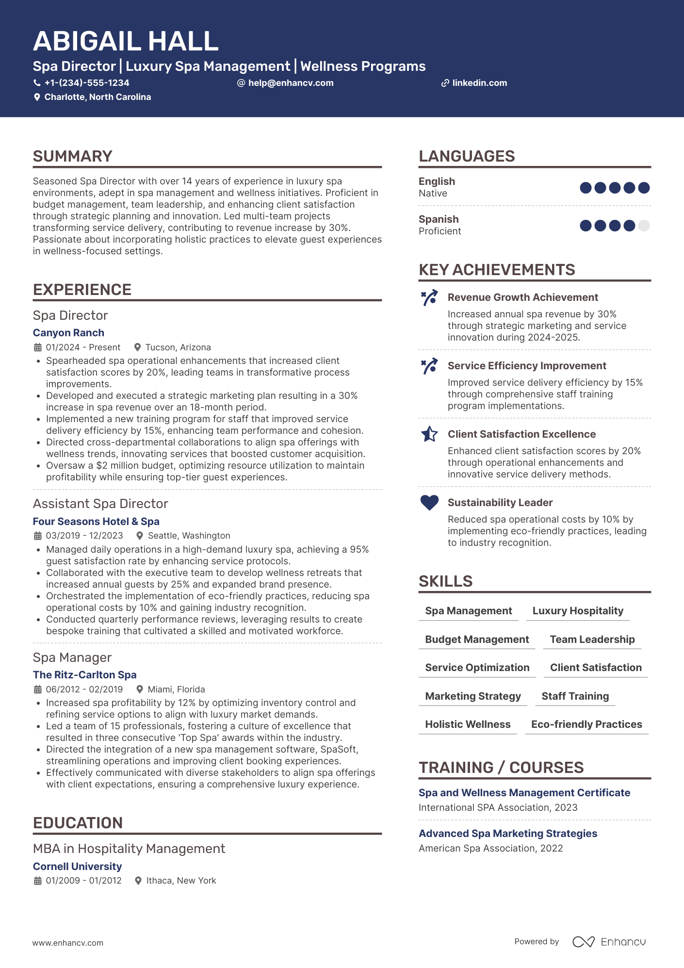 Spa Director Resume Example