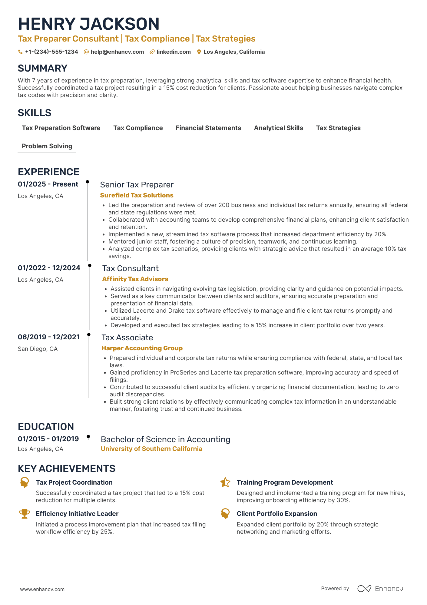 Tax Preparer Consultant Resume Example