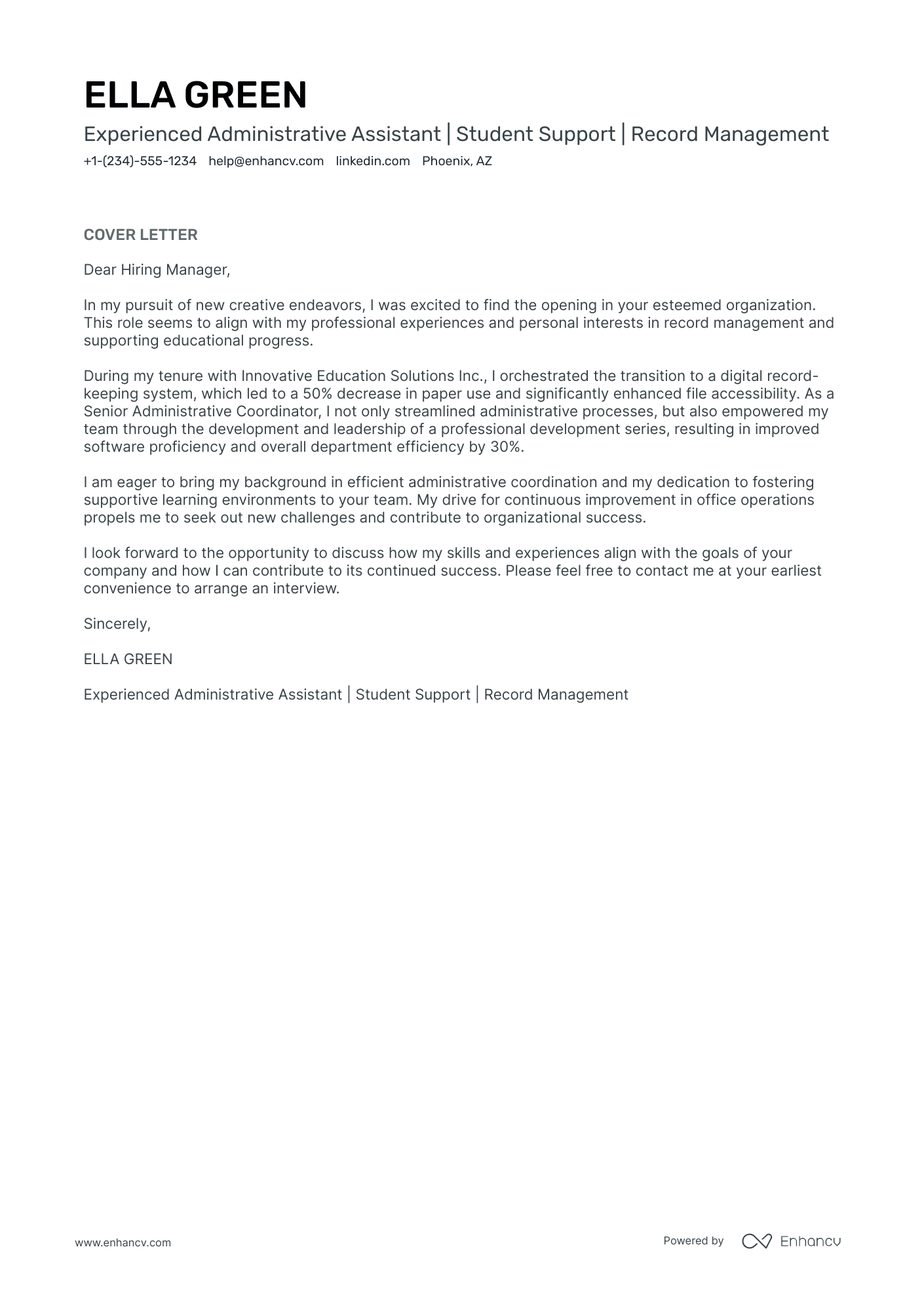 School Administrative Assistant Resume Example