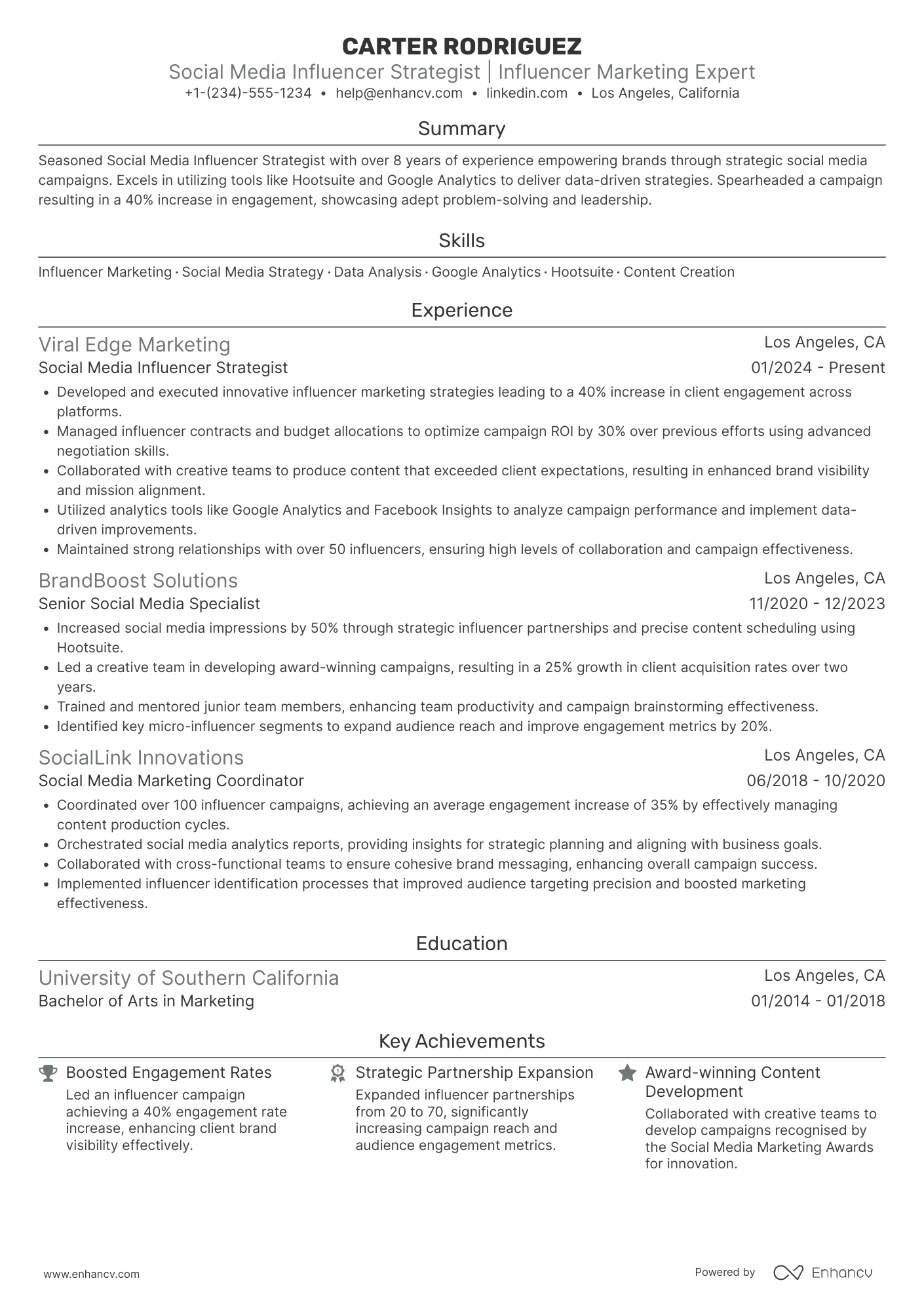 Social Media Influencer Strategist Resume Example