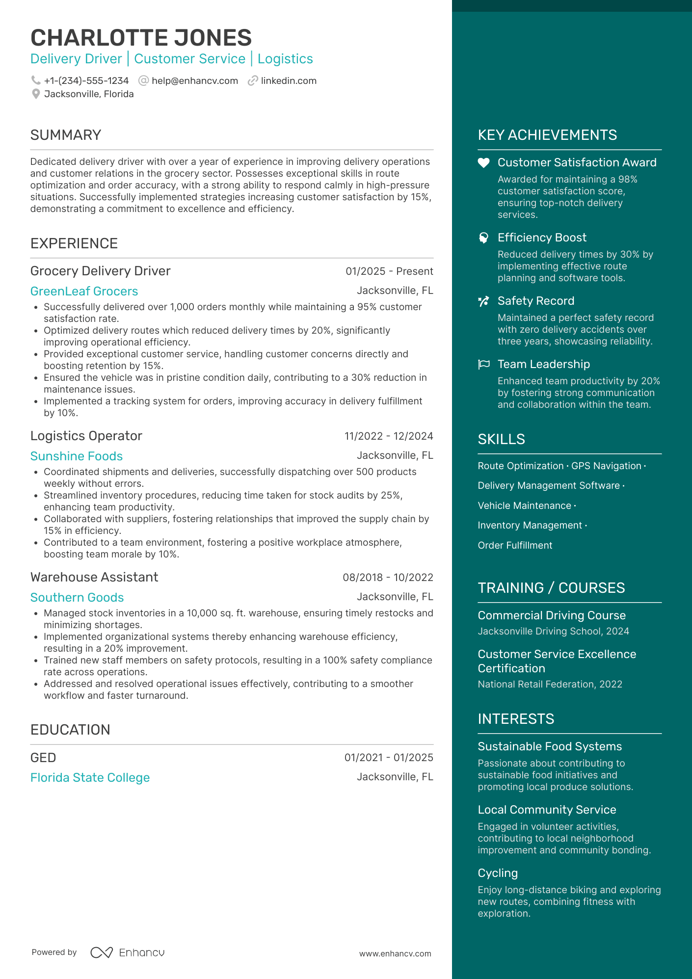 Grocery Delivery Driver Resume Example