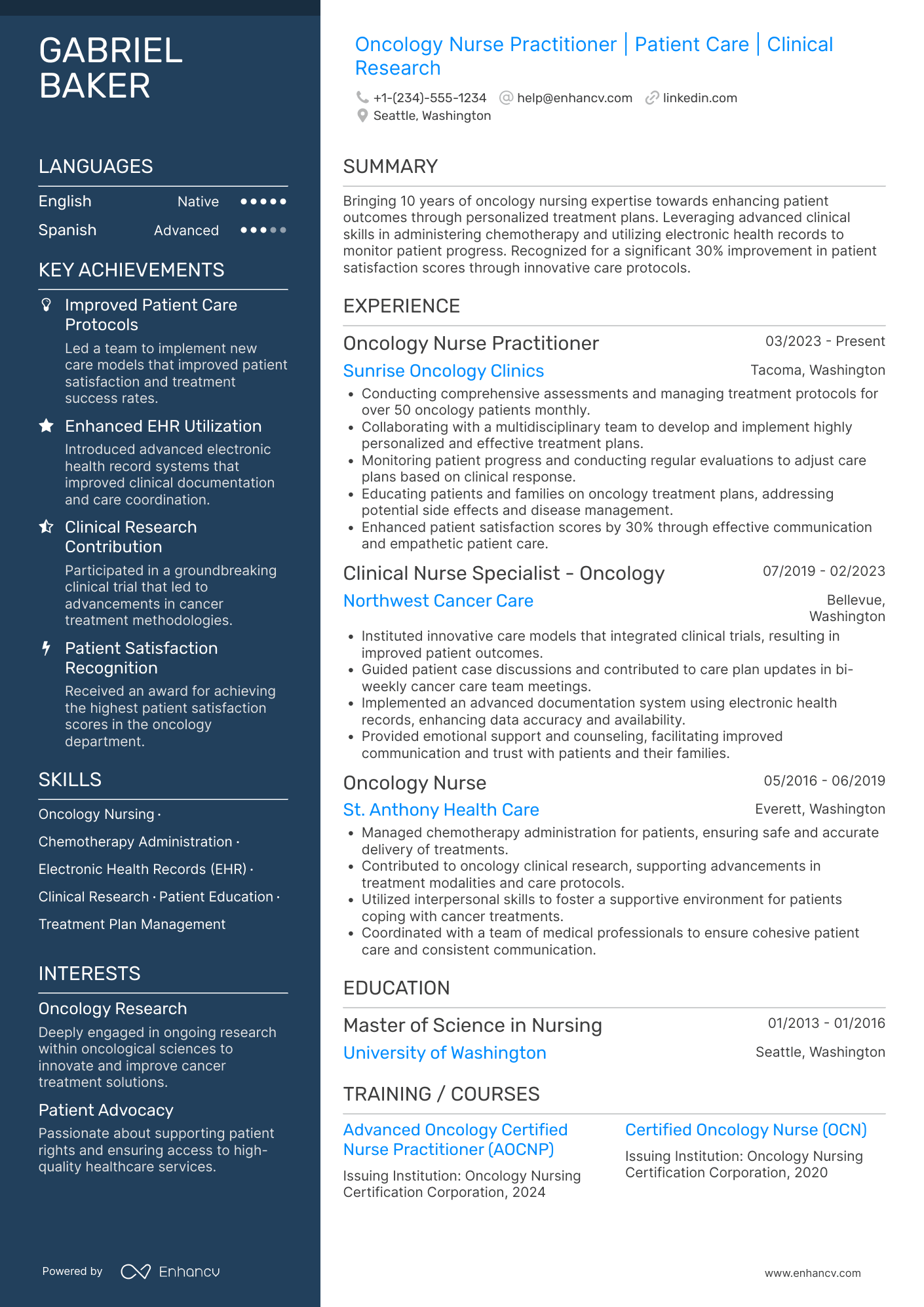 Oncology Nurse Practitioner Resume Example