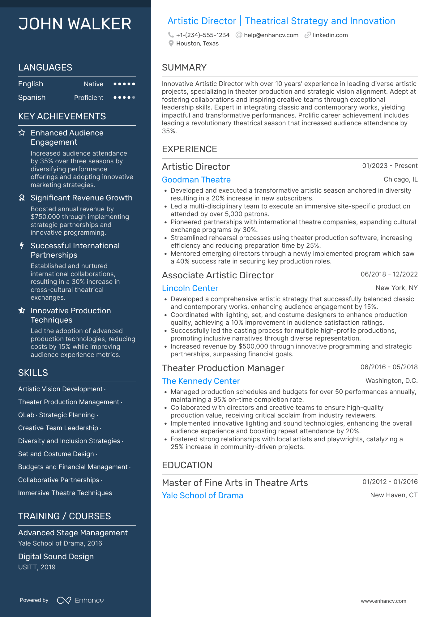 Artistic Director Resume Example