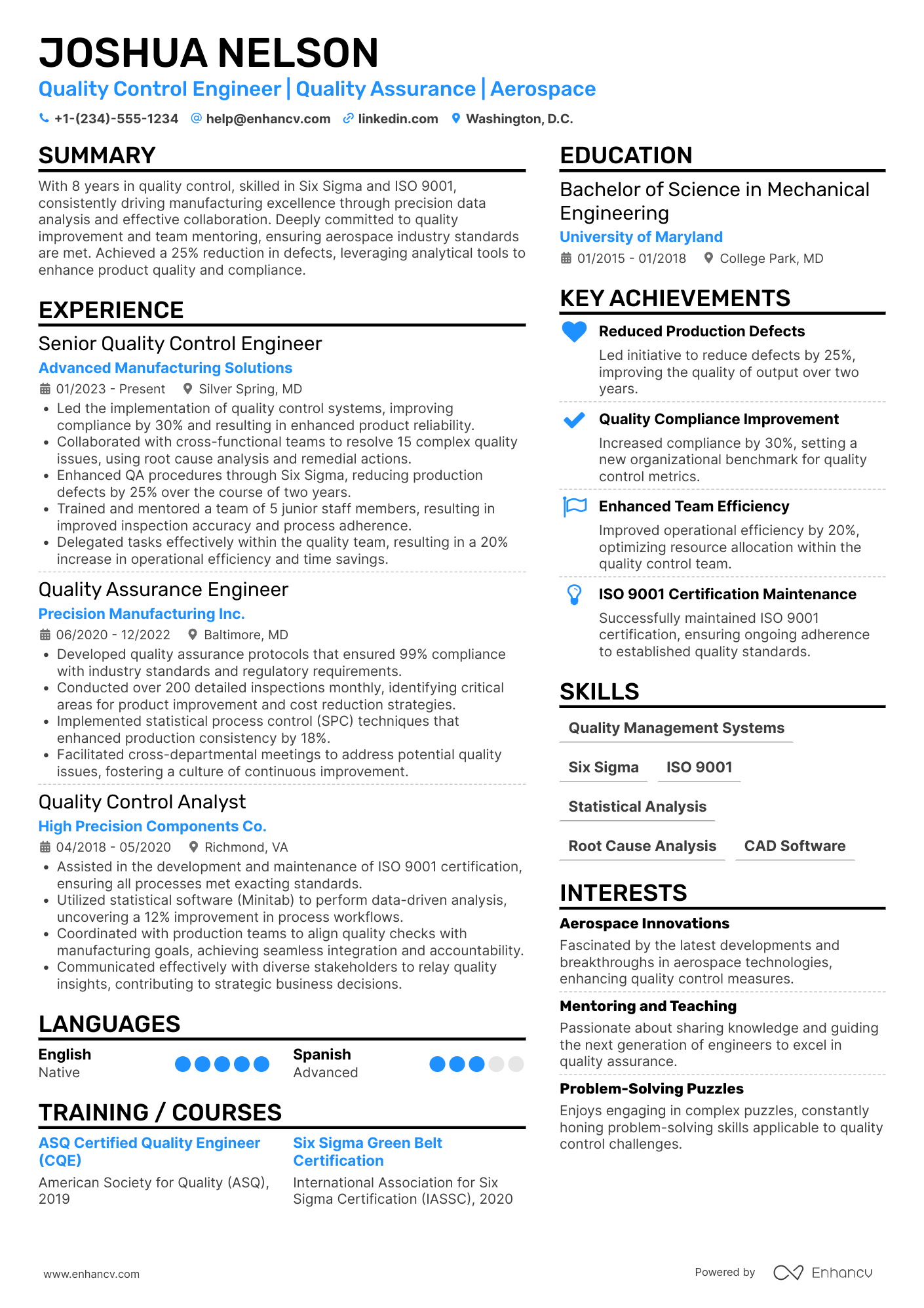 Quality Control Engineer Resume Example