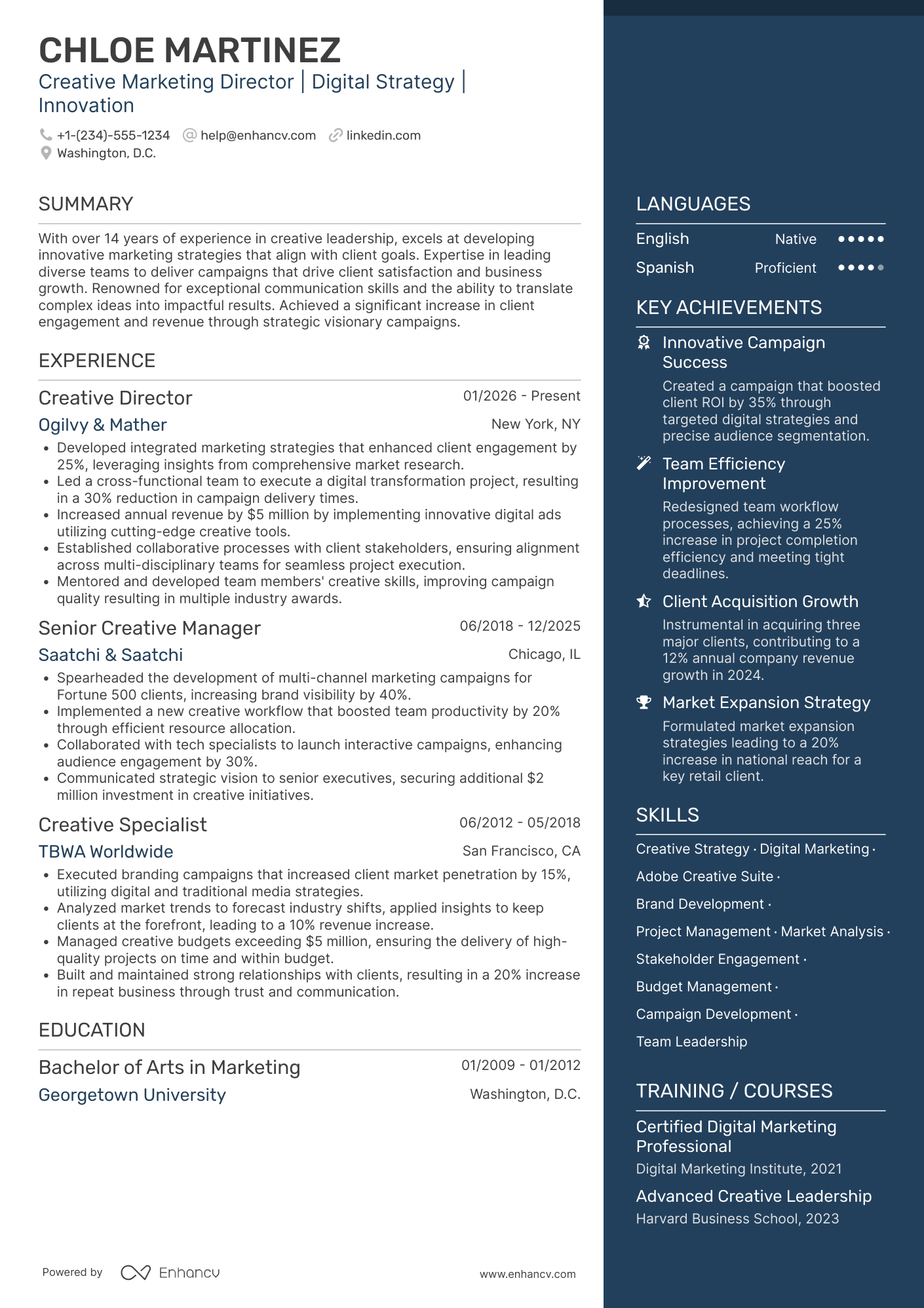 Creative Marketing Director Resume Example