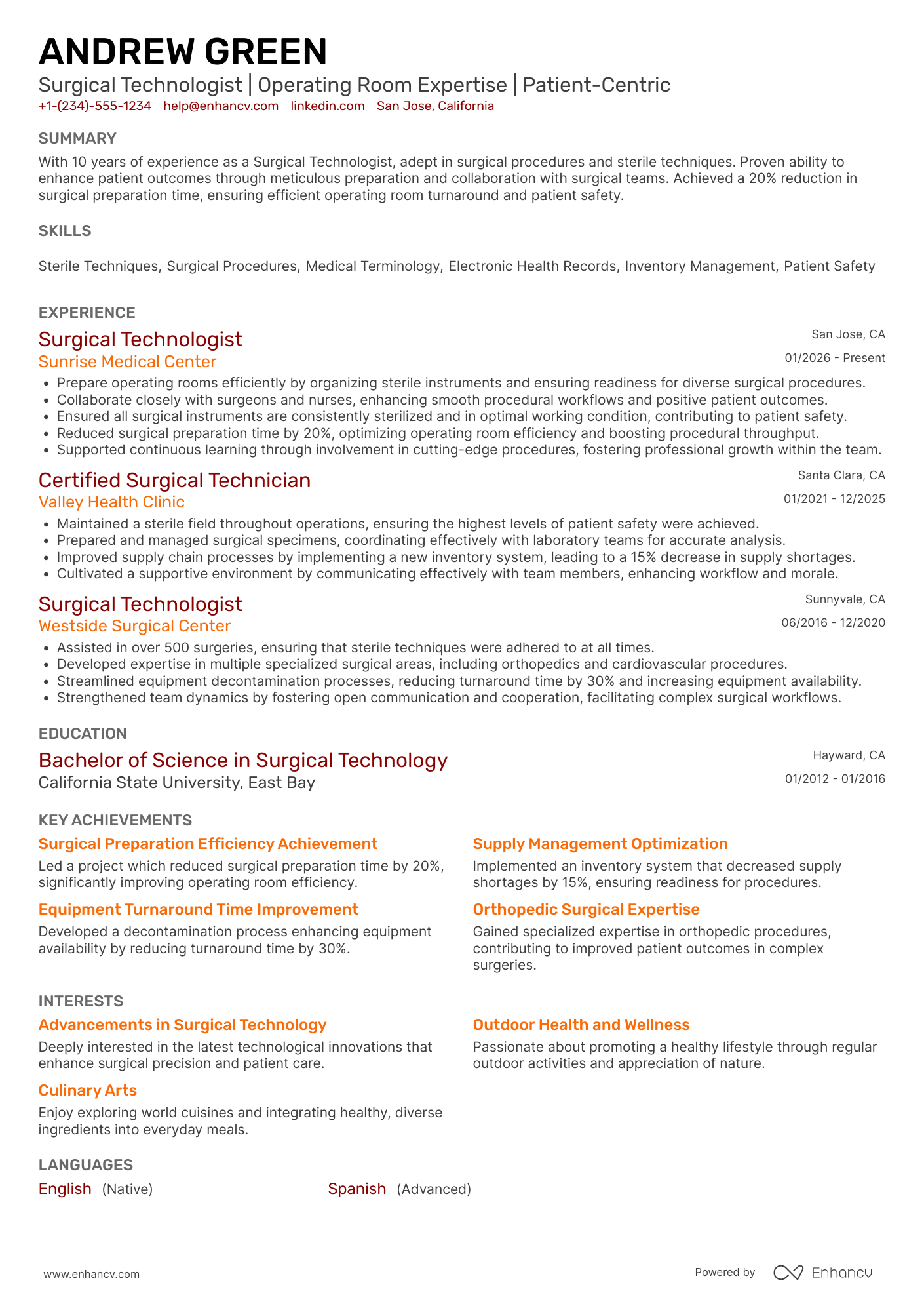 Surgical Tech Resume Example