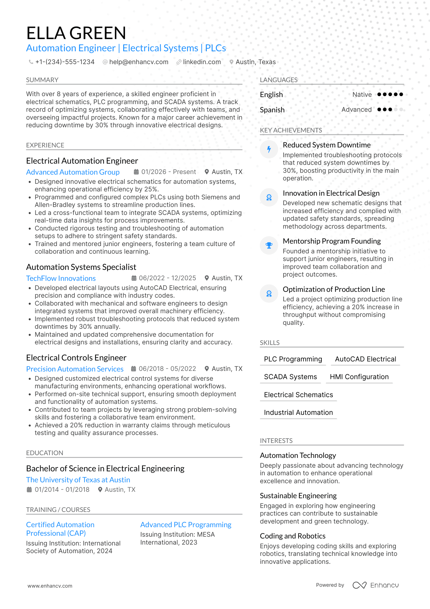 Electrical Automation Engineer Resume Example