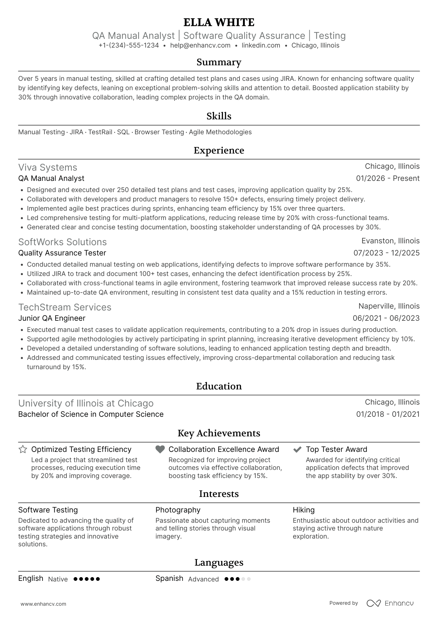 QA Manual Analyst Resume Example