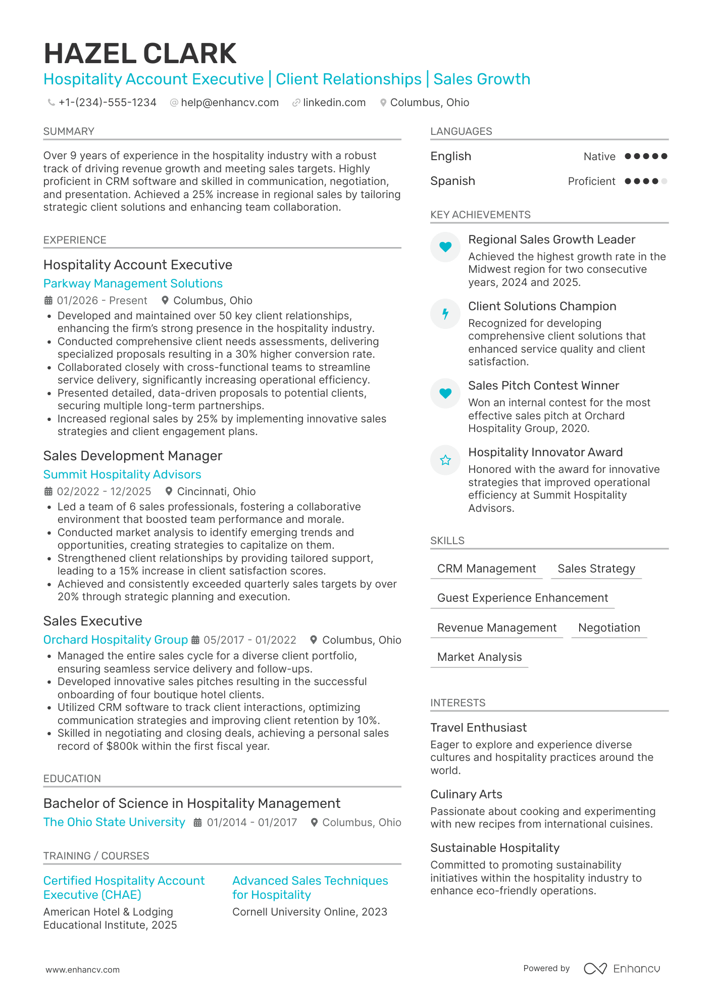 Hospitality Account Executive Resume Example