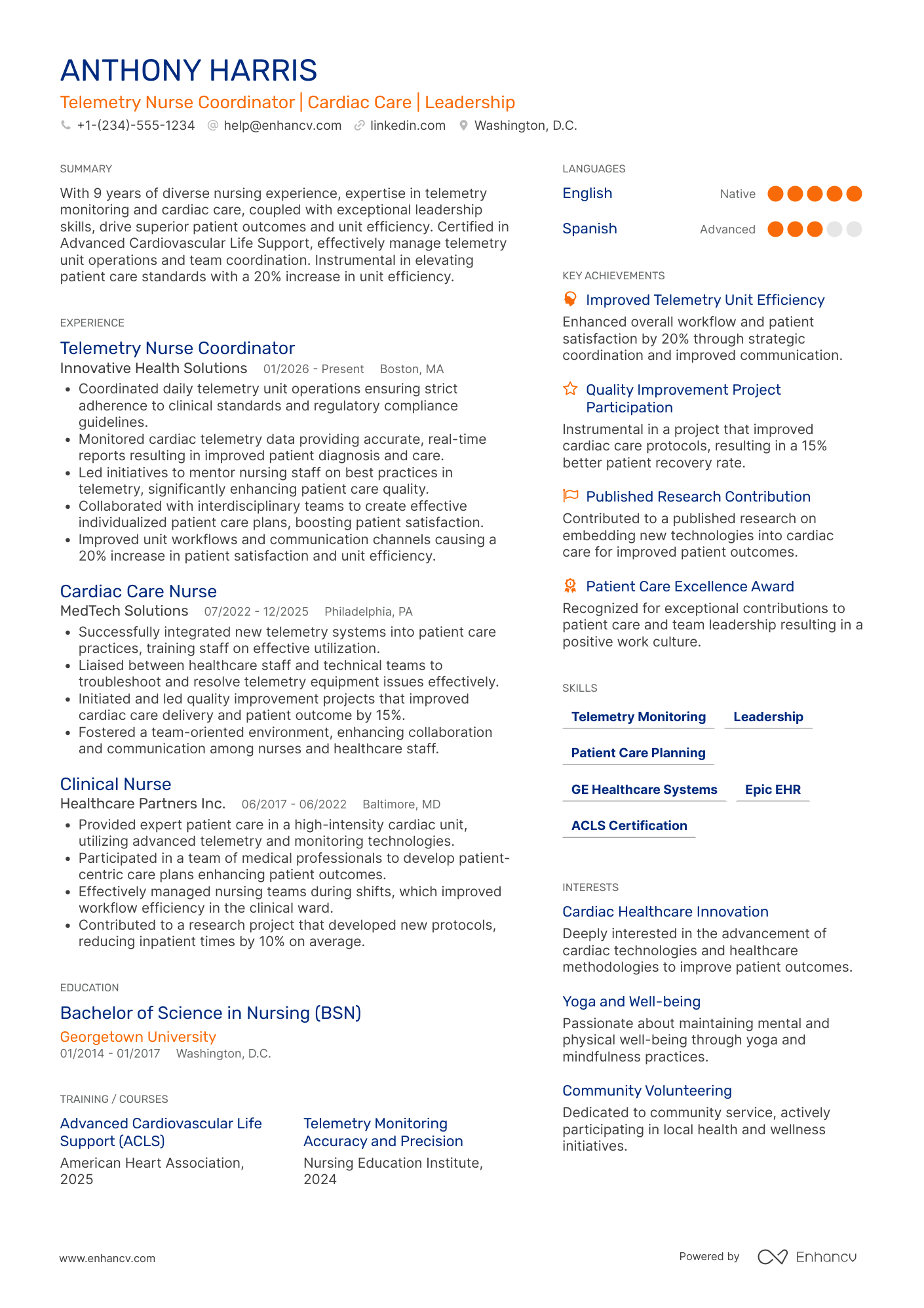 Telemetry Nurse Coordinator Resume Example