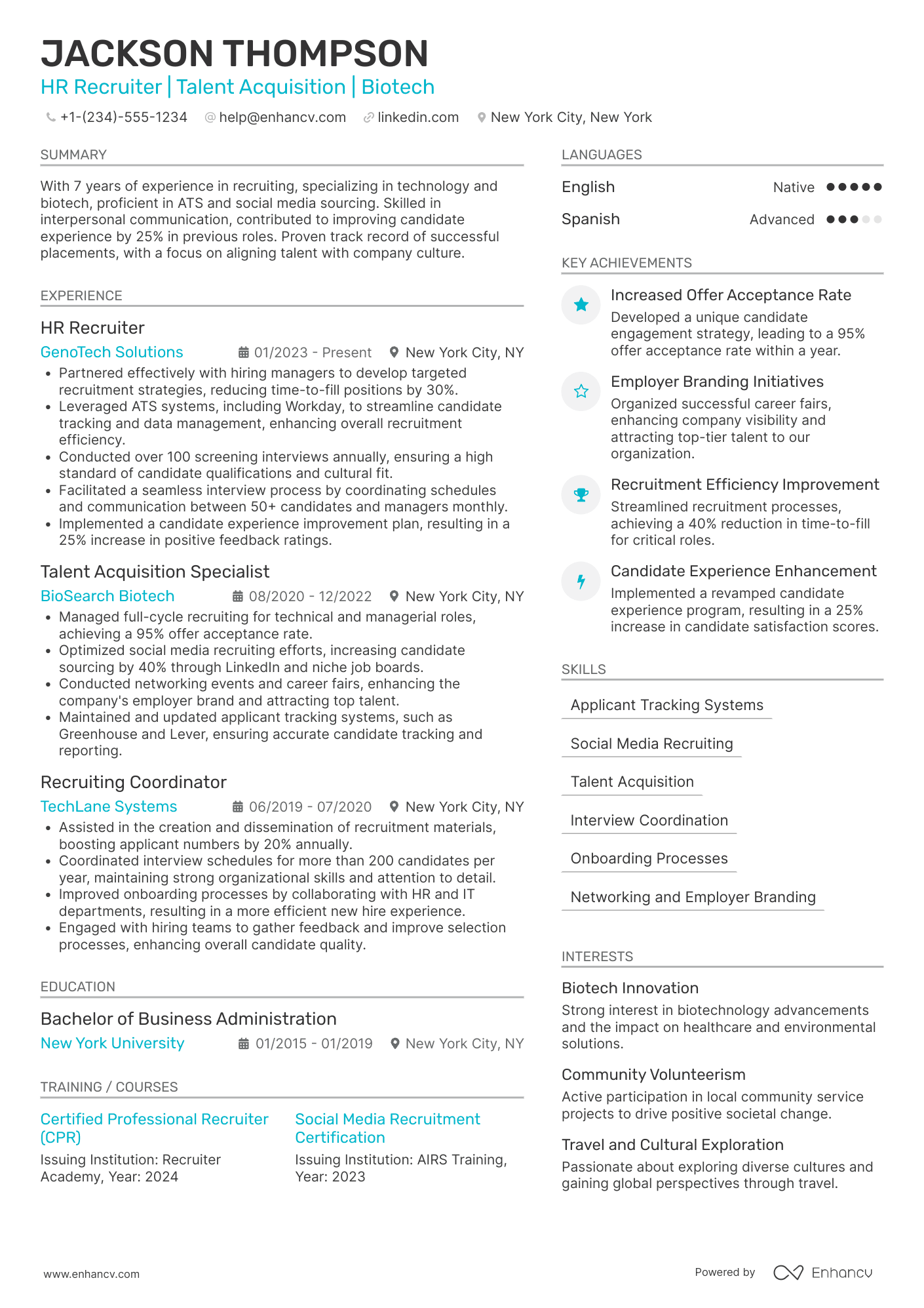 HR Recruiter Resume Example