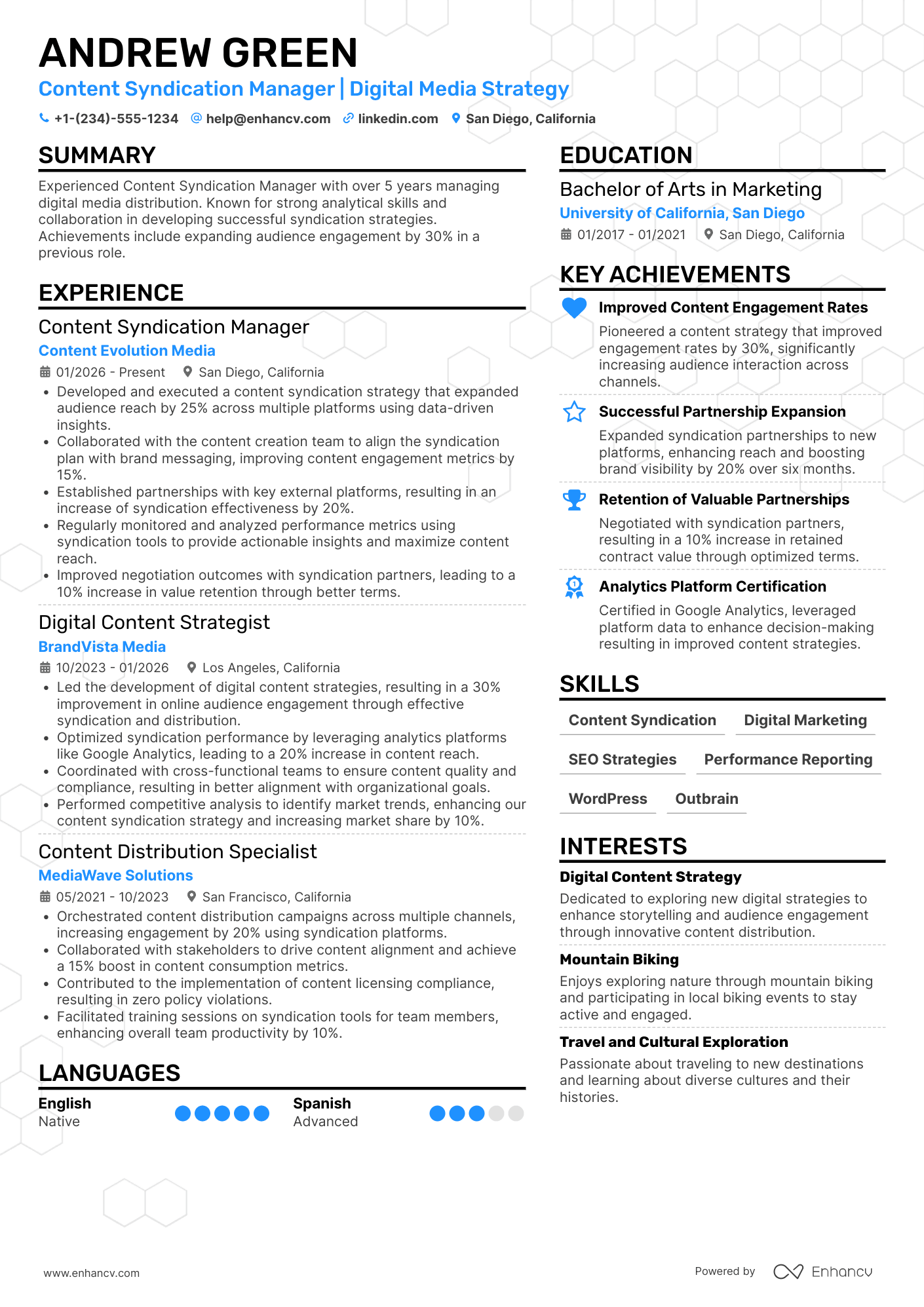 Content Syndication Manager Resume Example