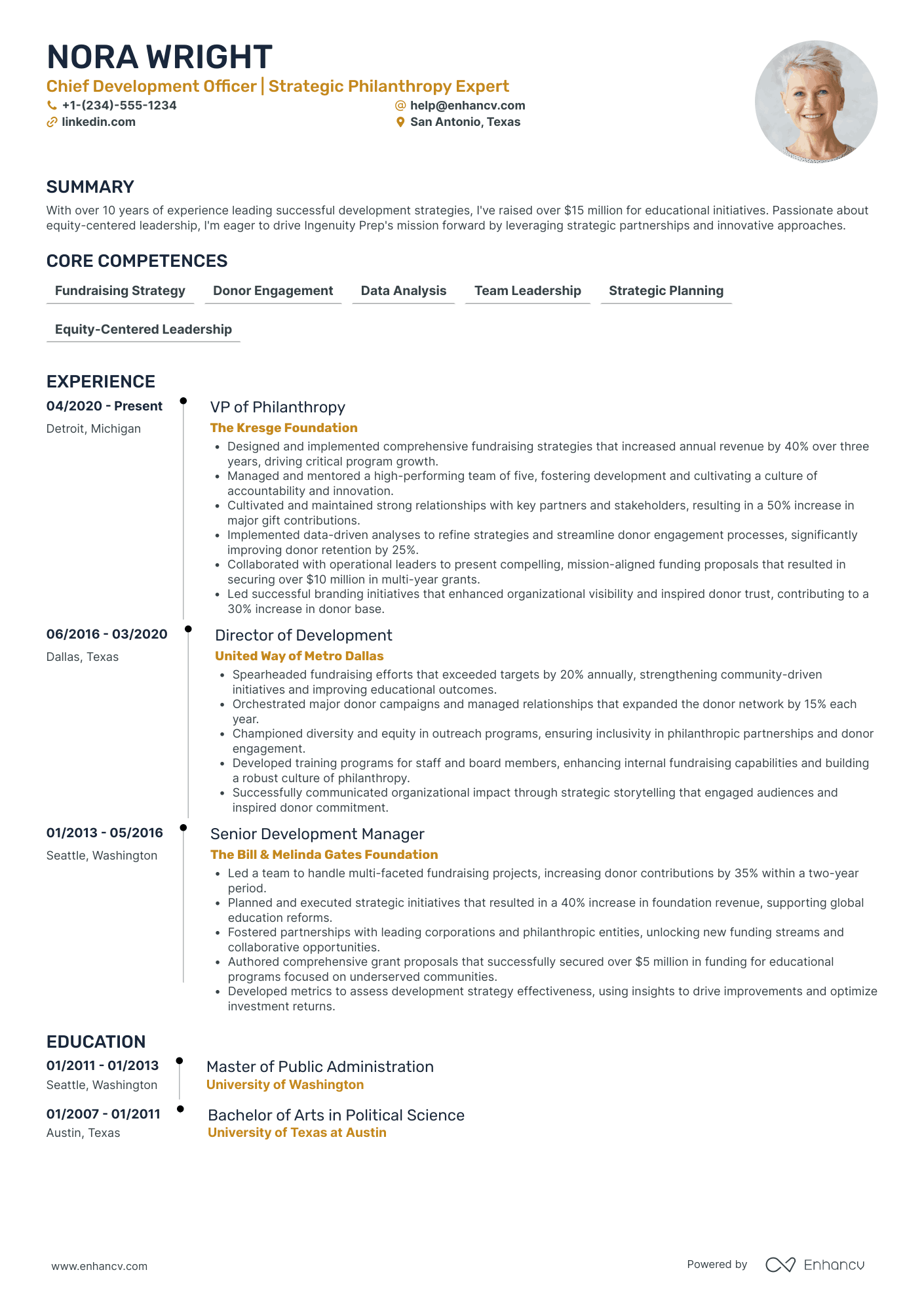 Chief Development Officer in Education Resume Example