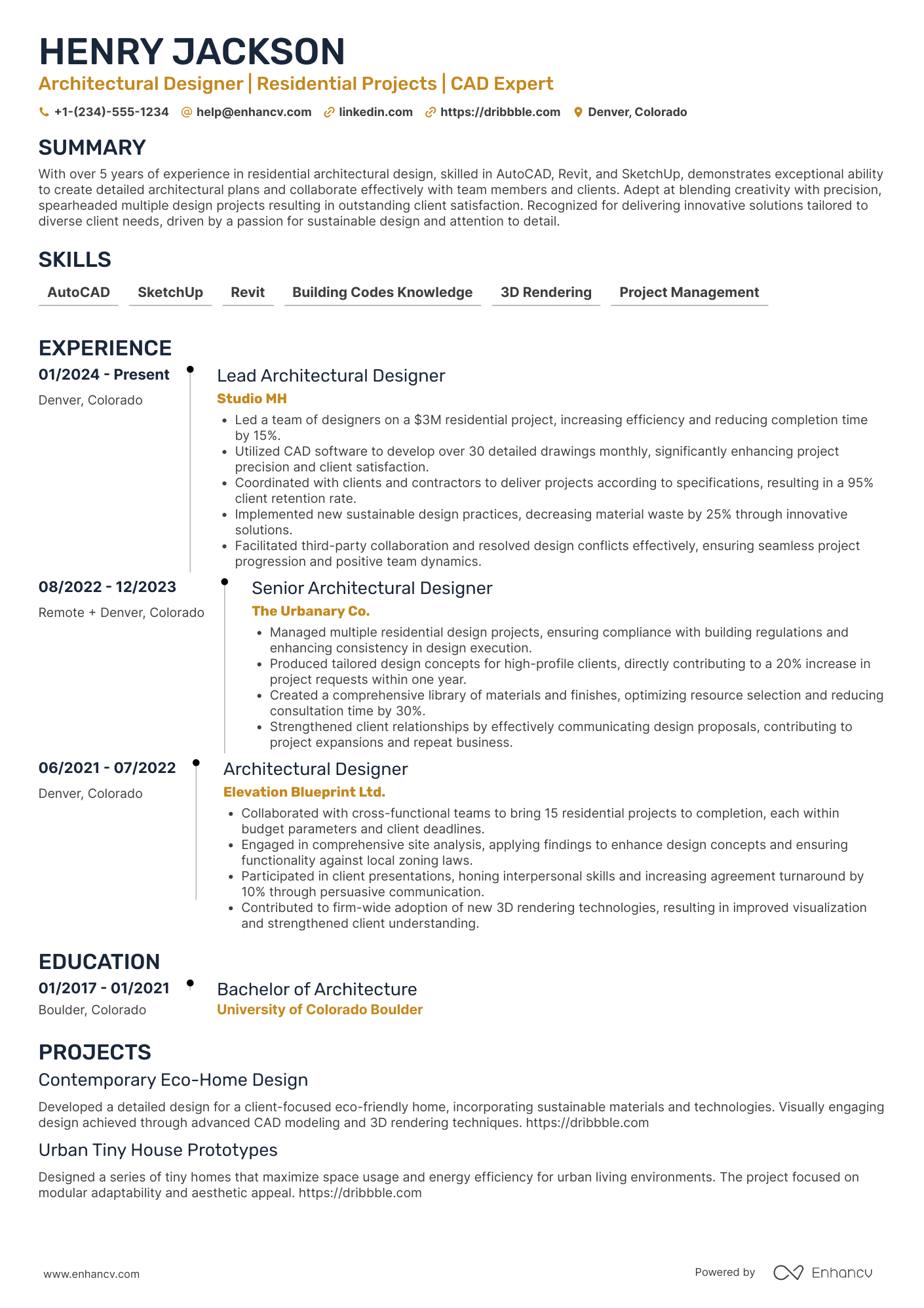 Residential Architectural Designer Resume Example