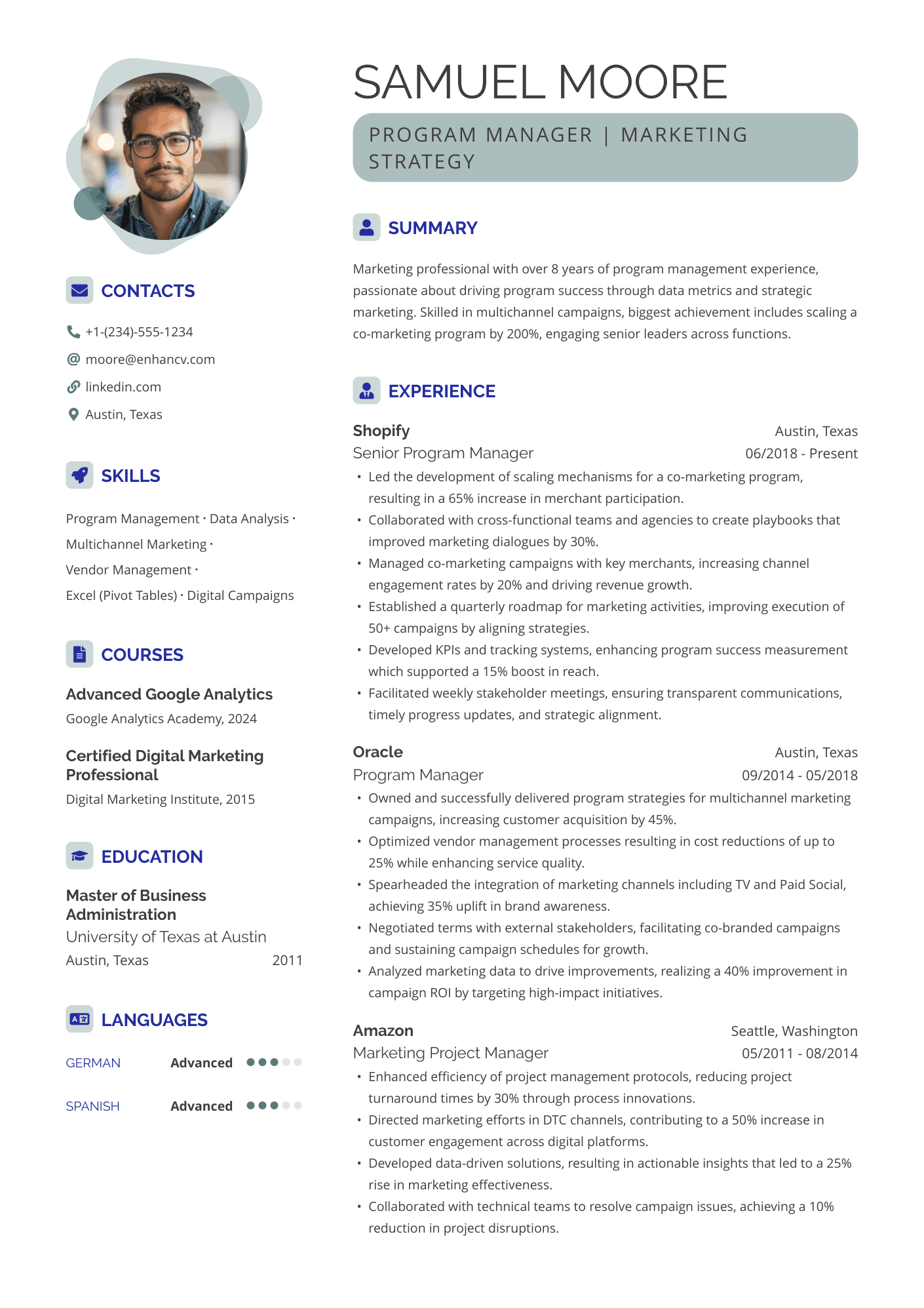 Marketing Program Manager Resume Example